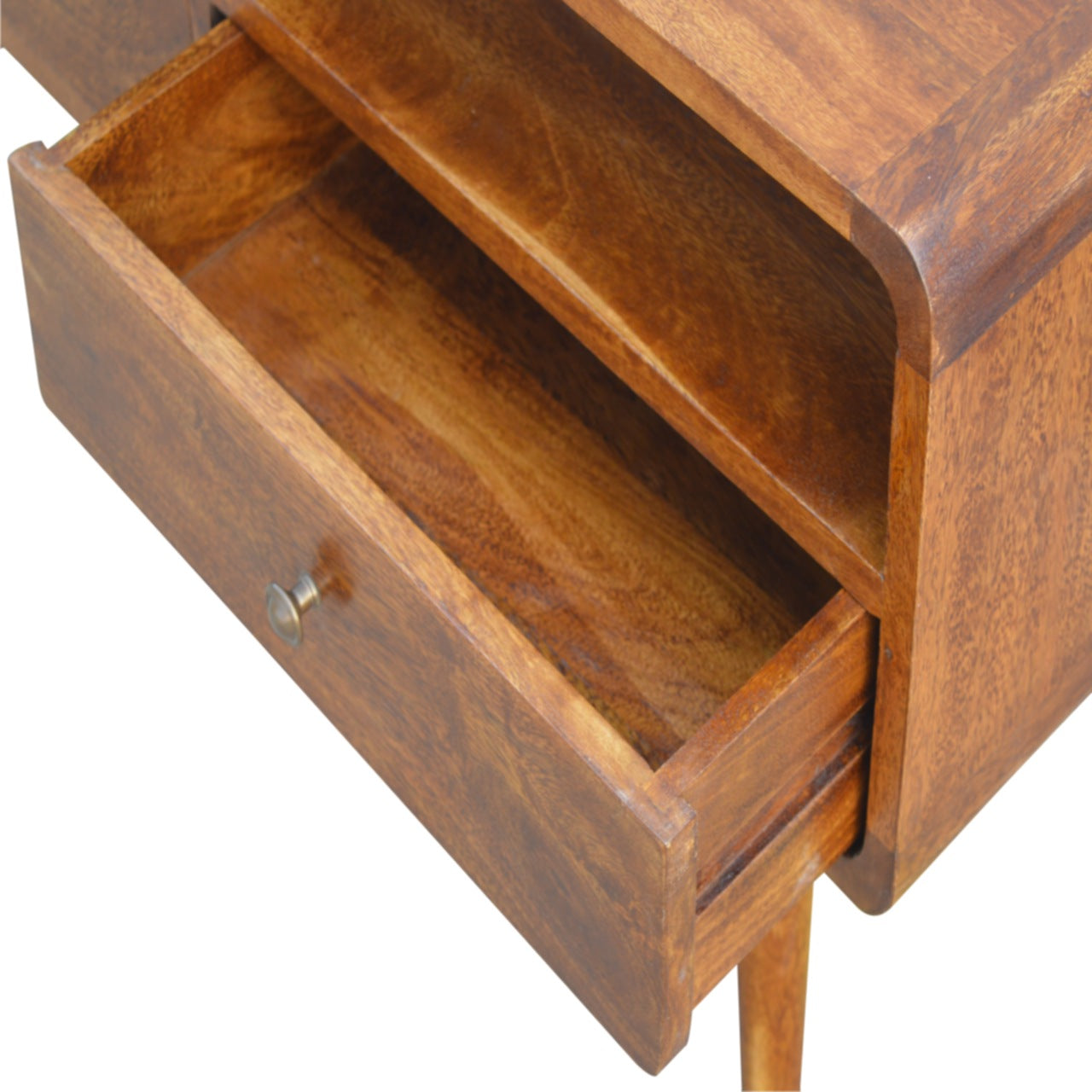 Century handmade wooden TV stand with 2 drawers in deep chestnut finish  | malletandplane.com 