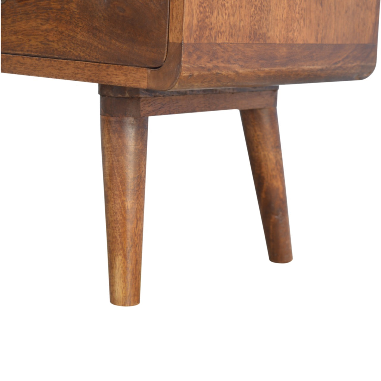 Century handmade wooden TV stand with 2 drawers in deep chestnut finish  | malletandplane.com 