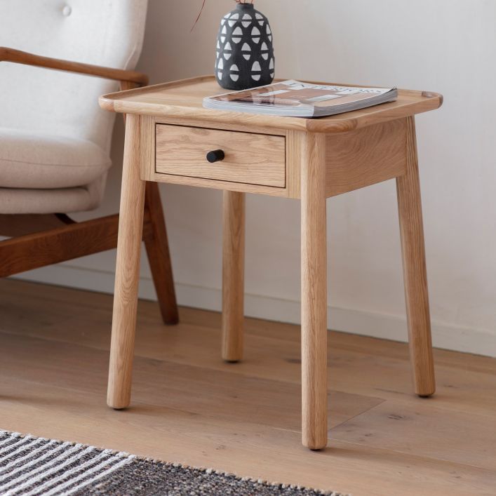 Alfie 1 drawer bedside table in natural oak finish | MalletandPlane.com