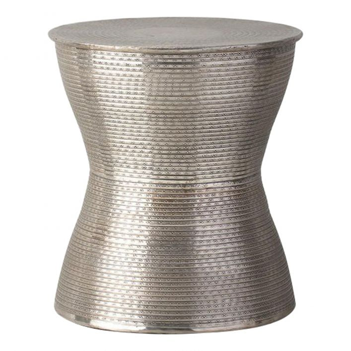 Maja artisanal metal table in antiqued silver finish | MalletadPlane.com
