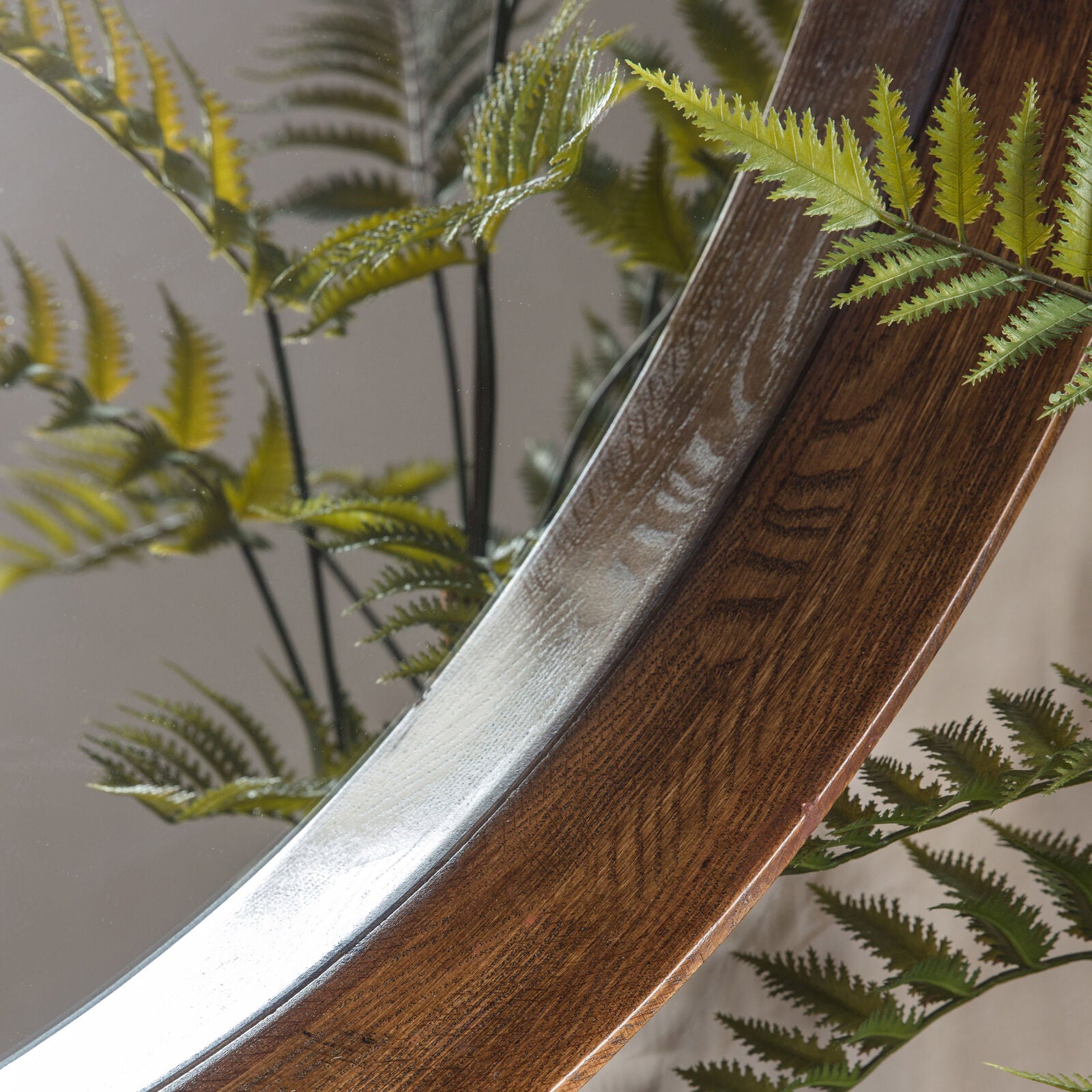 ECHO Large Walnut Round Mirror – Solid Wood Bevelled Frame | malletandplane.com