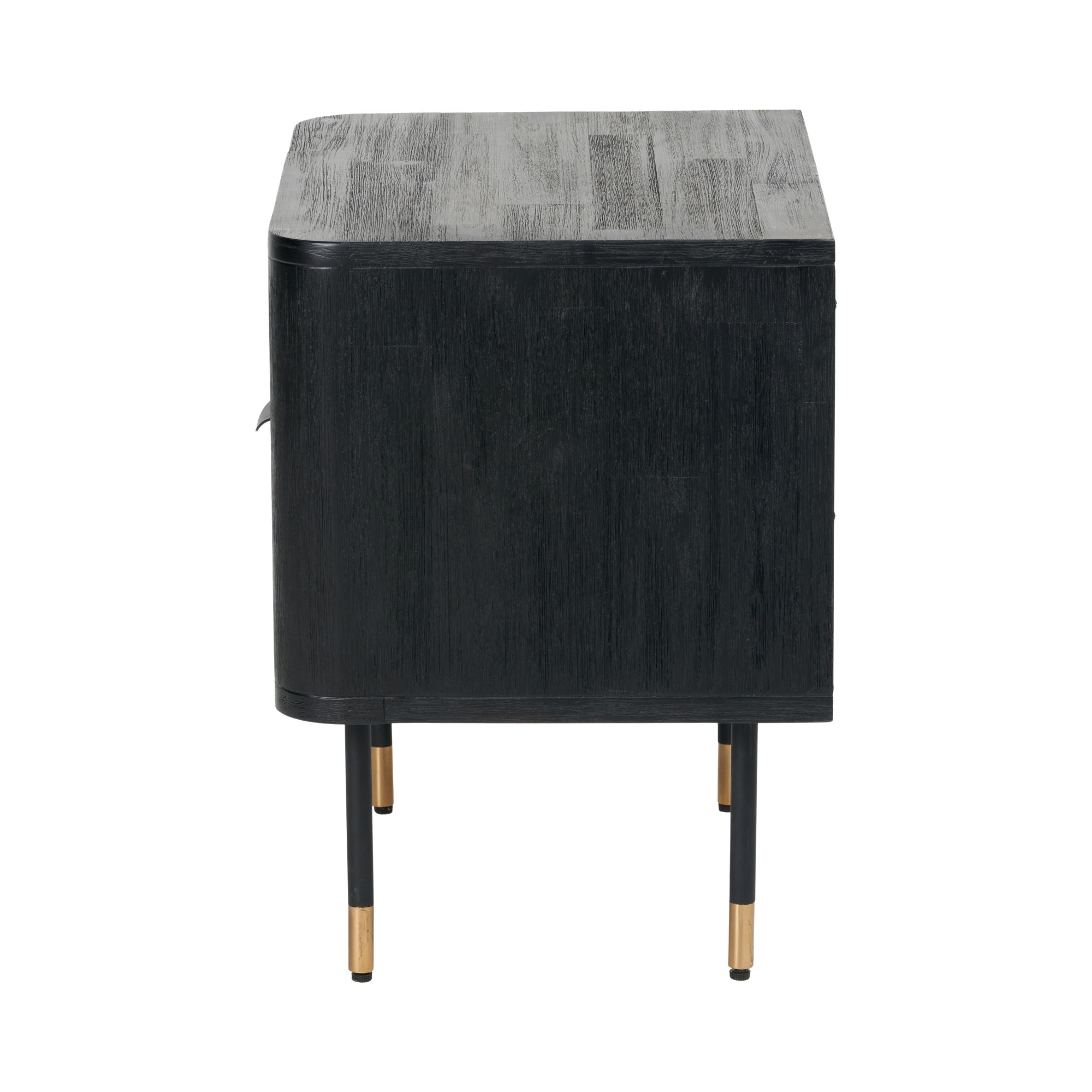 Ersta black acacia wood and natural rattan bedside table with 1 x drawer and open niche | malletandplane.com
