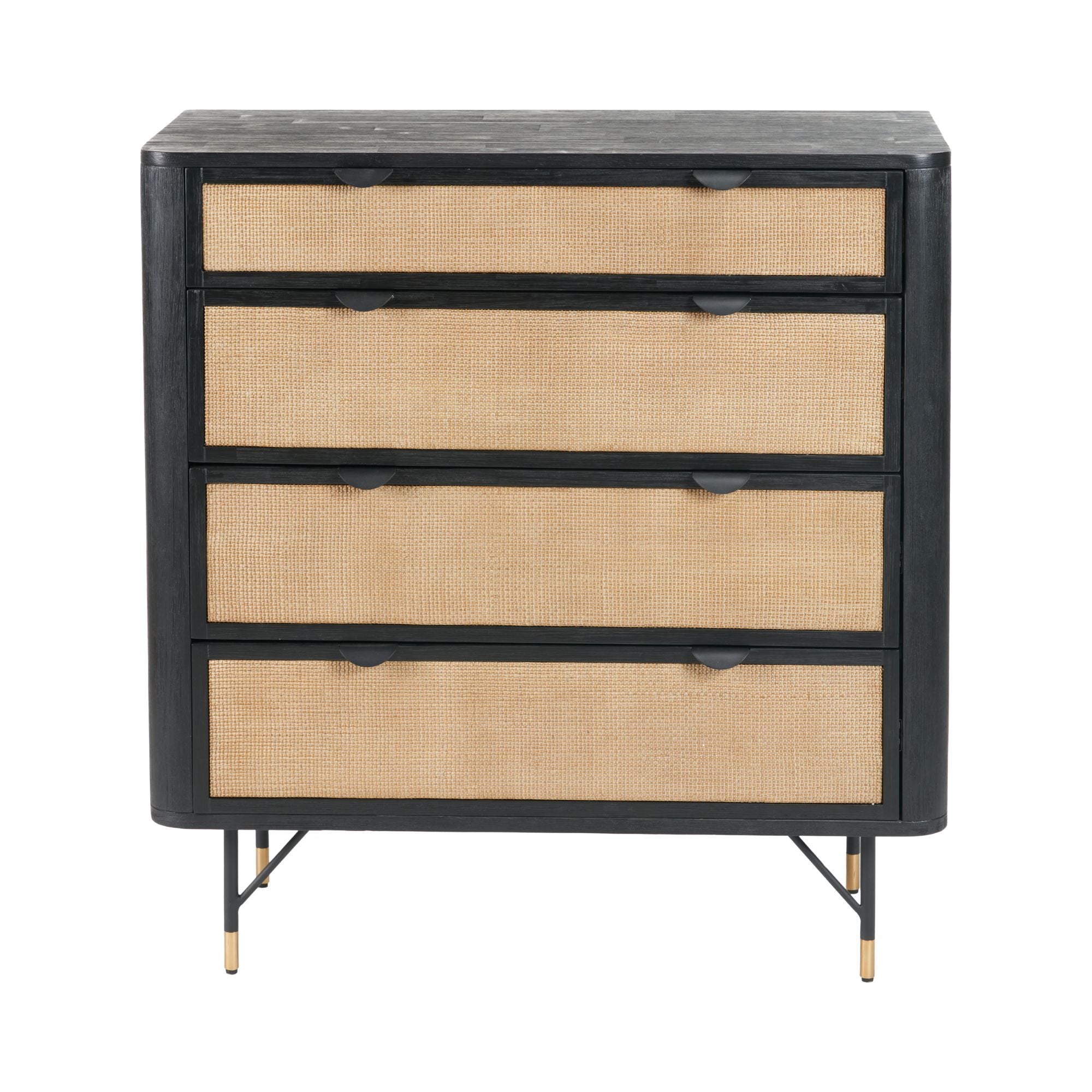 Ersta black acacia and natural woven rattan chest of drawers | malletandplane.com