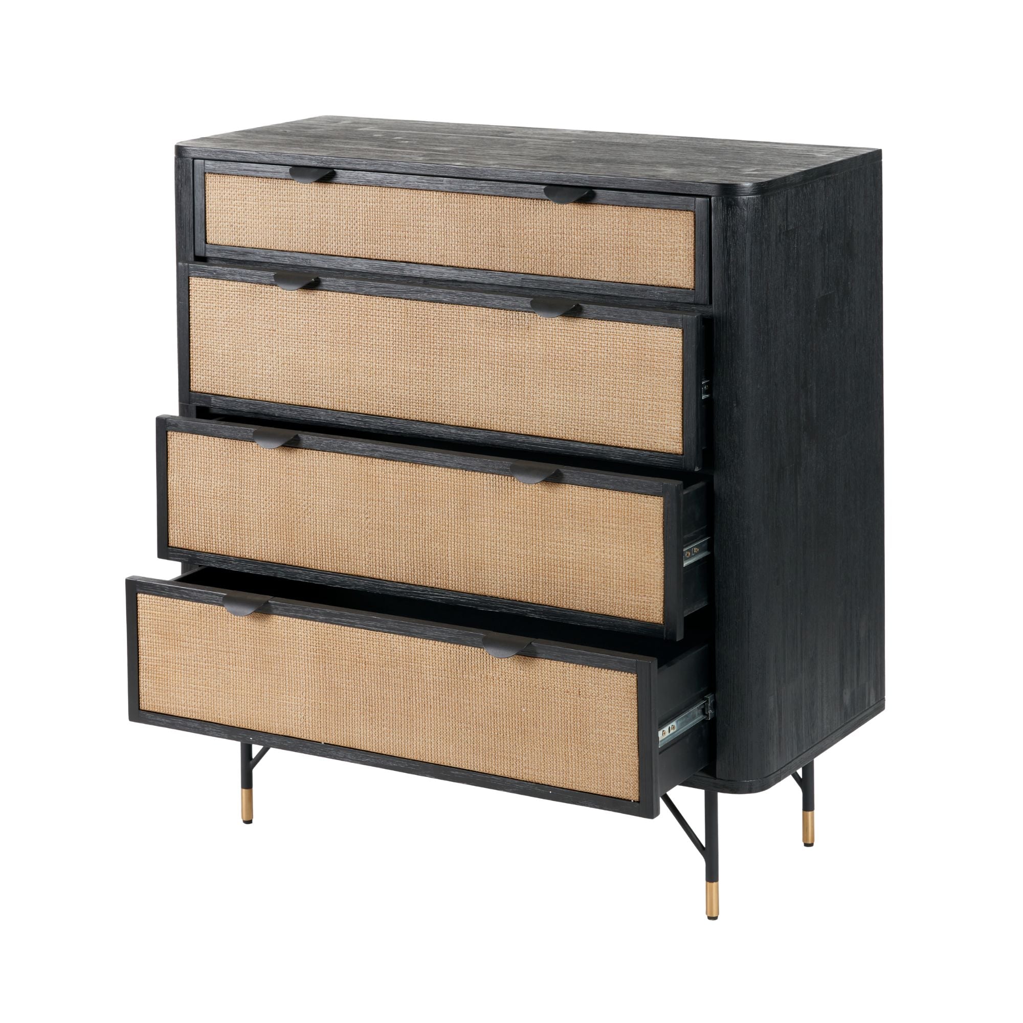 Ersta black acacia and natural woven rattan chest of drawers | malletandplane.com