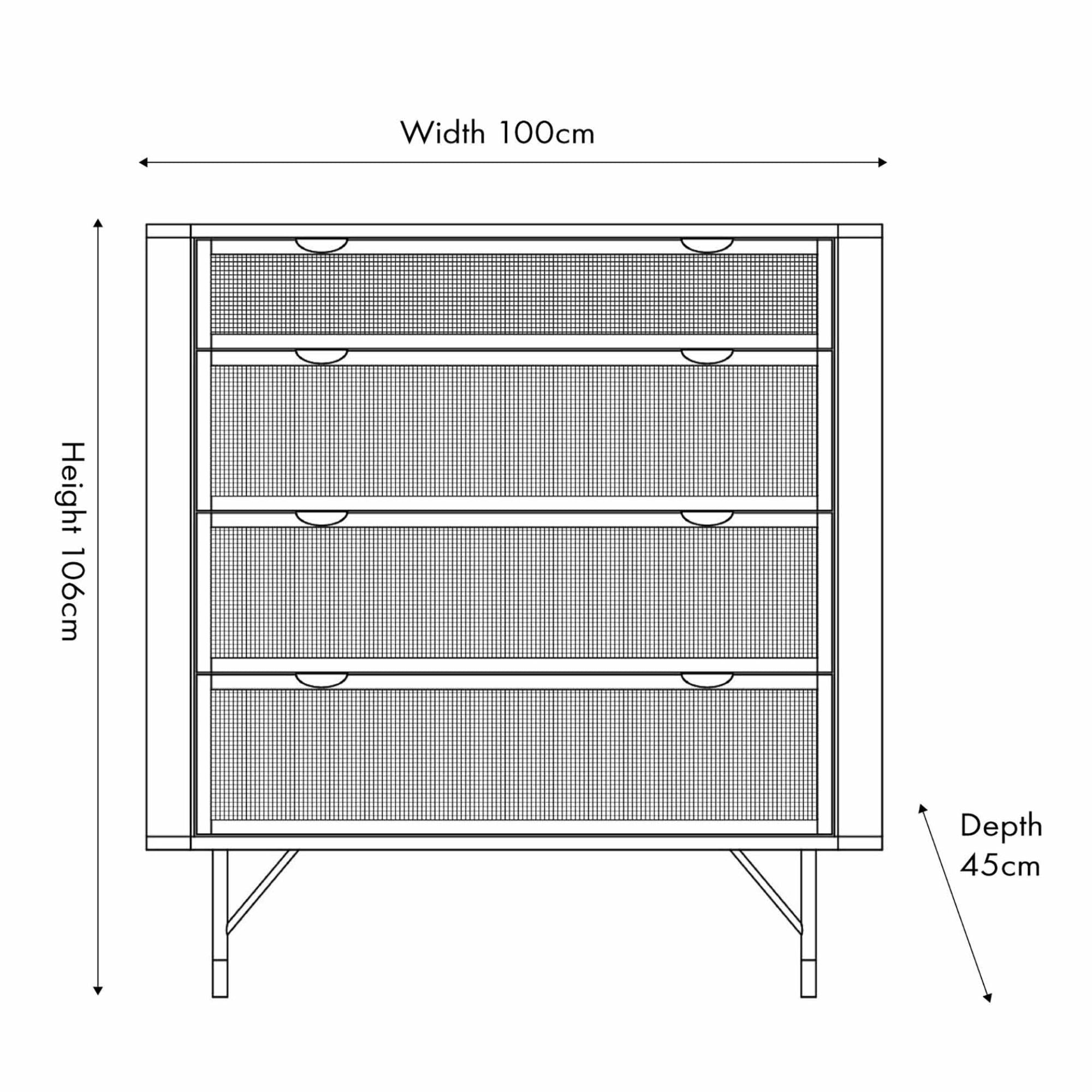 Ersta black acacia and natural woven rattan chest of drawers | malletandplane.com