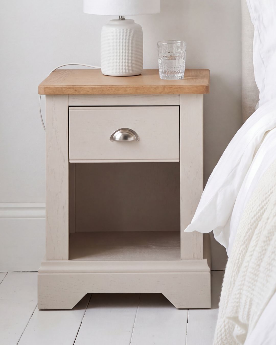 FAIRFORD Parchment & Oak Bedside Table