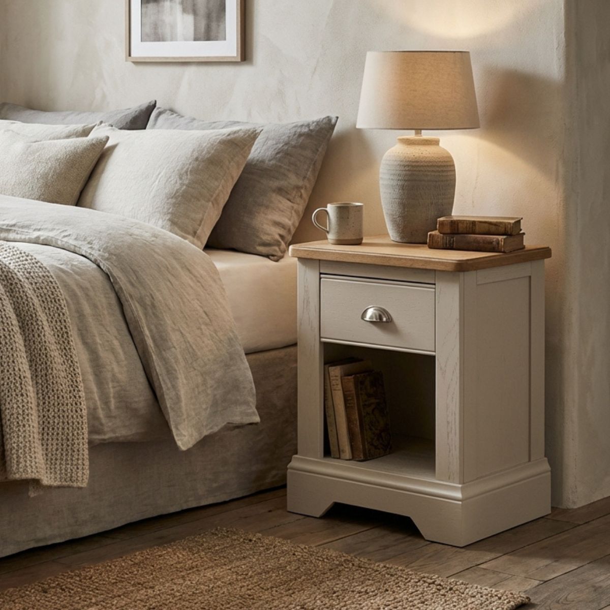FAIRFORD Parchment & Oak Bedside Table