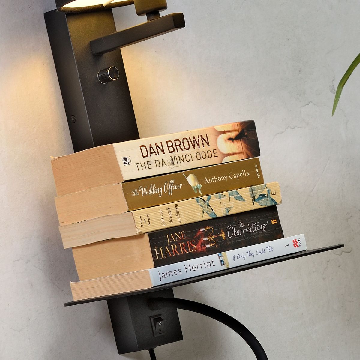 FLORENCE Black Wall Light with Shelf, USB Charging & Reading Light