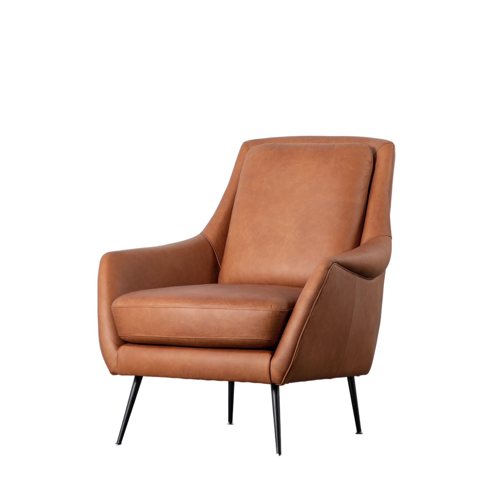 Frith Leather Armchair in brown leather with matt black metal legs | malletandplane.com