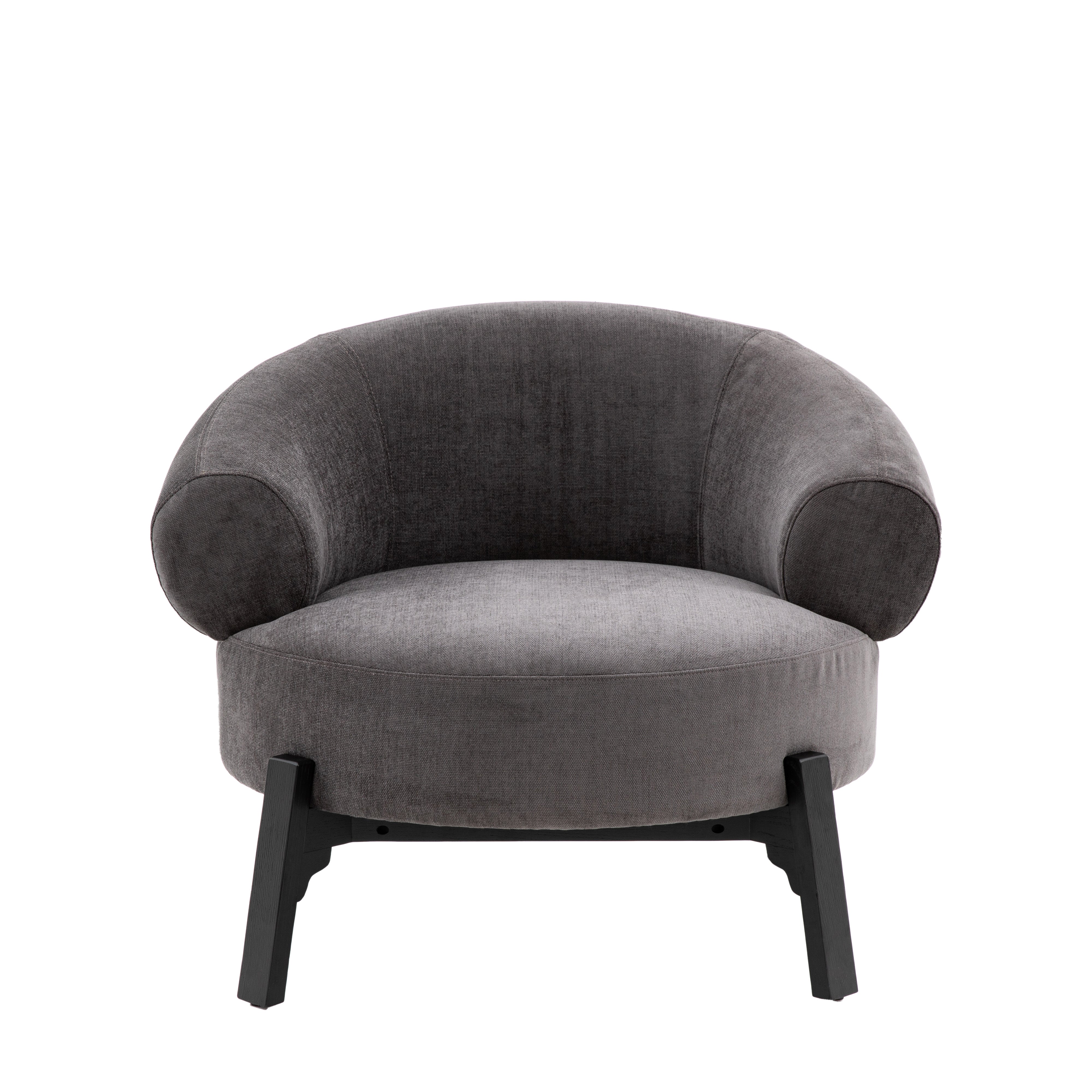 Harvey anthracite curved armchair with dark wood base frame and legs | malletandplane.com