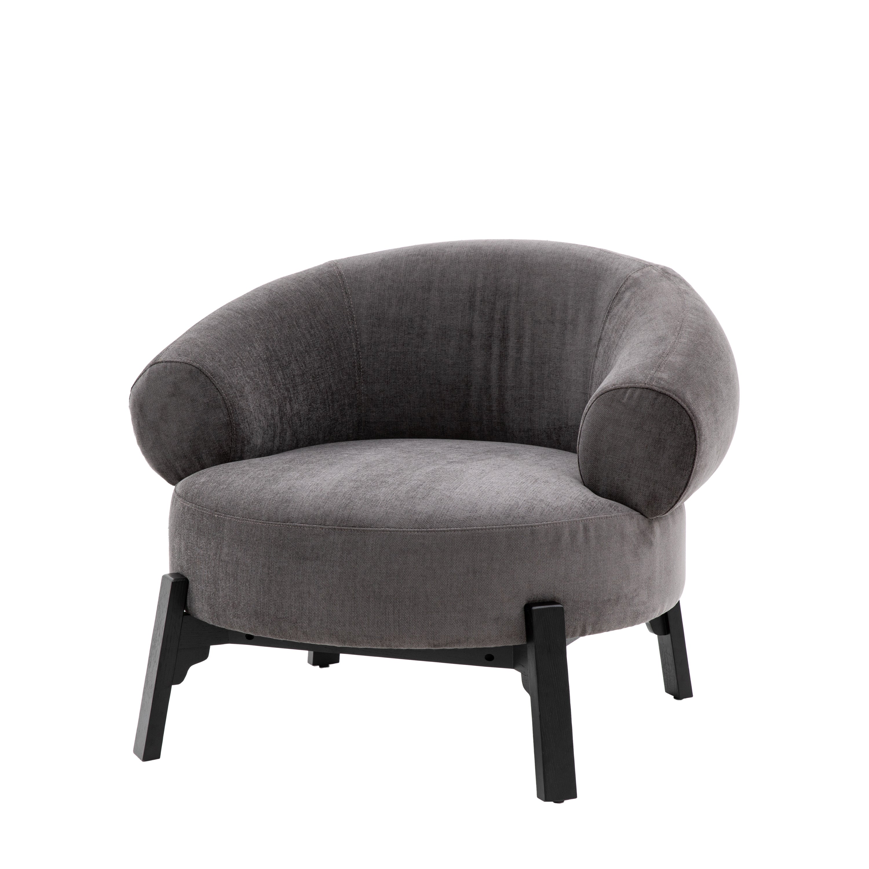 Harvey anthracite curved armchair with dark wood base frame and legs | malletandplane.com