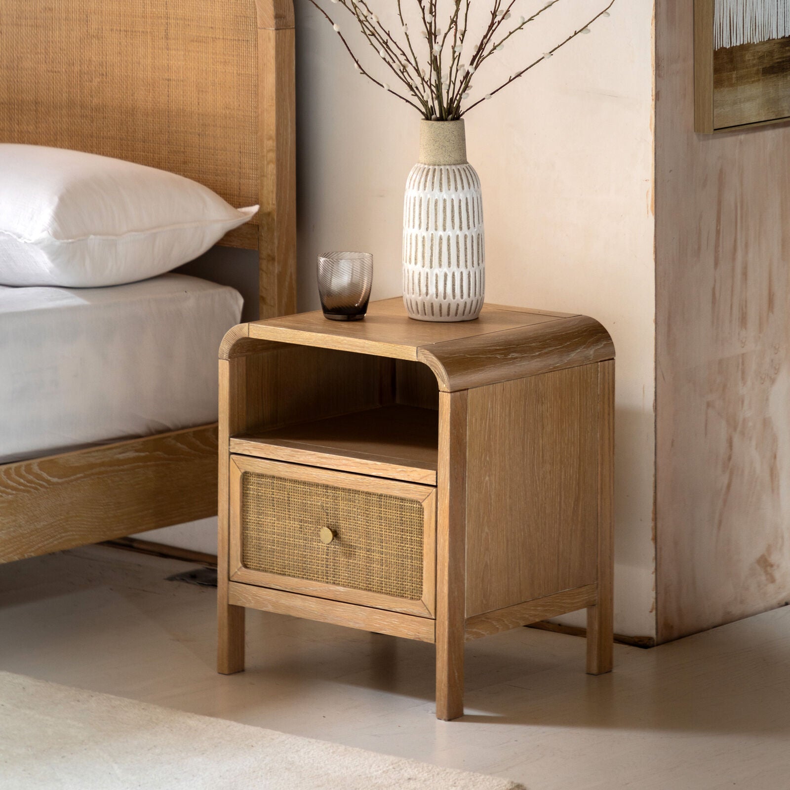 EDDA Oak & Cane Bedside Table