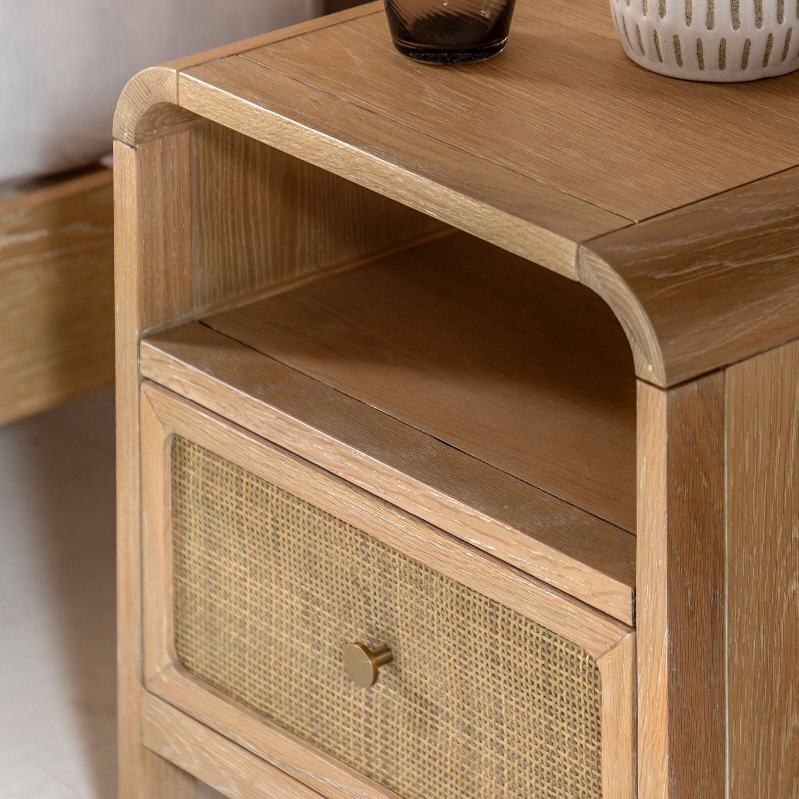 EDDA Oak & Cane Bedside Table