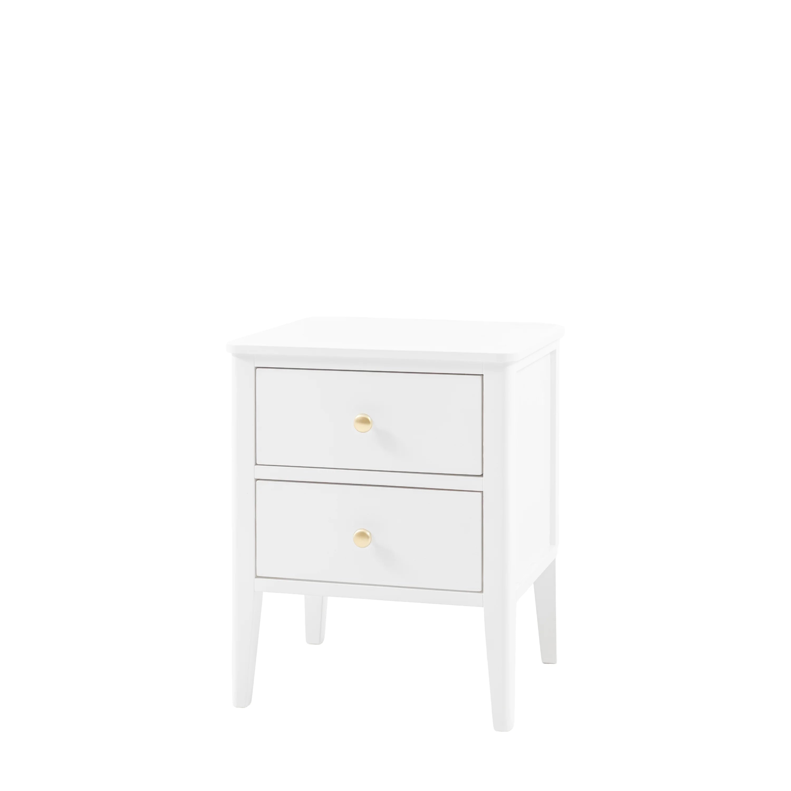 Modern White Bedside Table with 2 Drawers | Gold Handle Nightstand