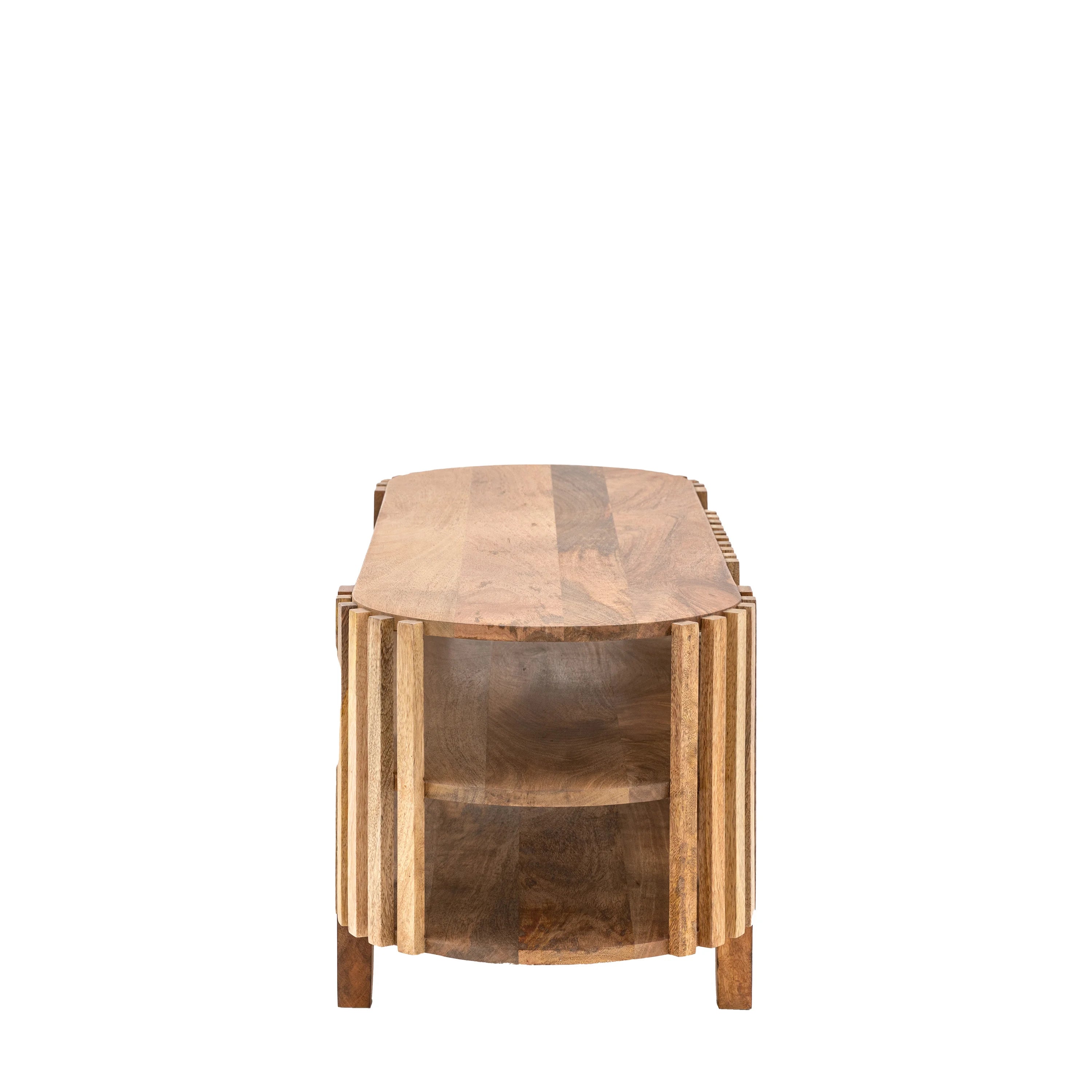 Voss solid mango wood slatted TV stand with storage