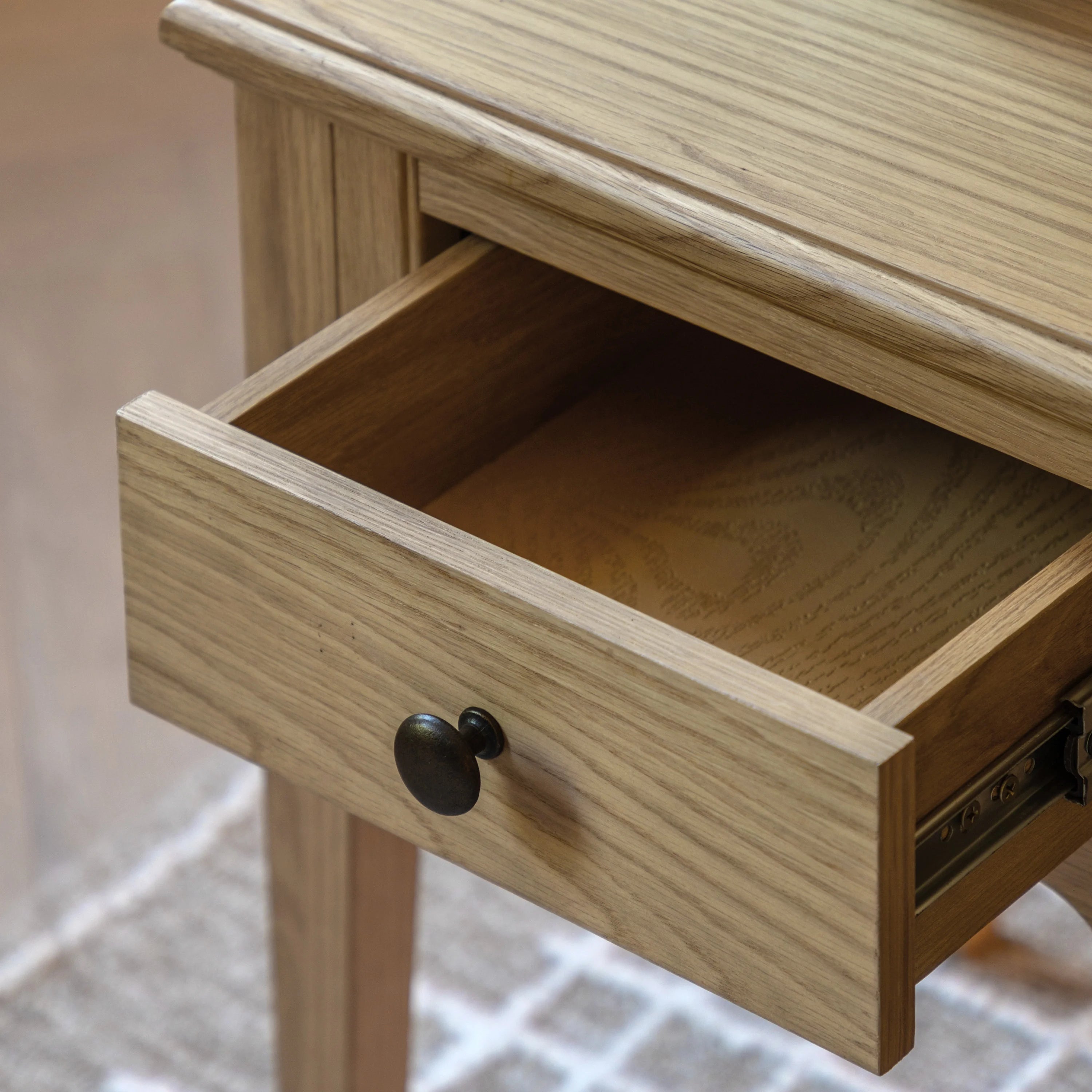 Oak Bedside Table with Drawer – 45cm | Malvern