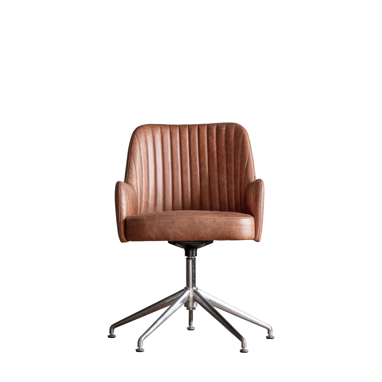 Ray leather upholstered padded swivel chair in antique brown leather hide | malletandplane.com