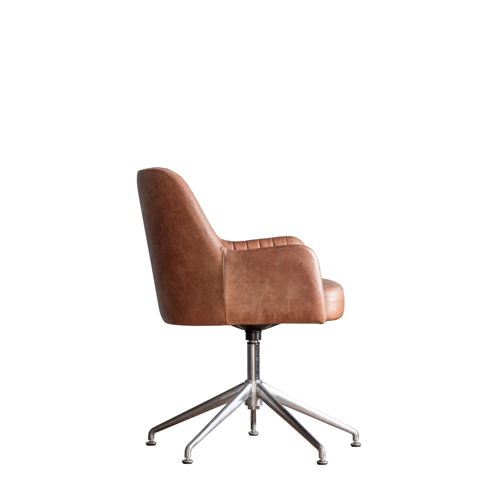 Ray leather upholstered padded swivel chair in antique brown leather hide | malletandplane.com