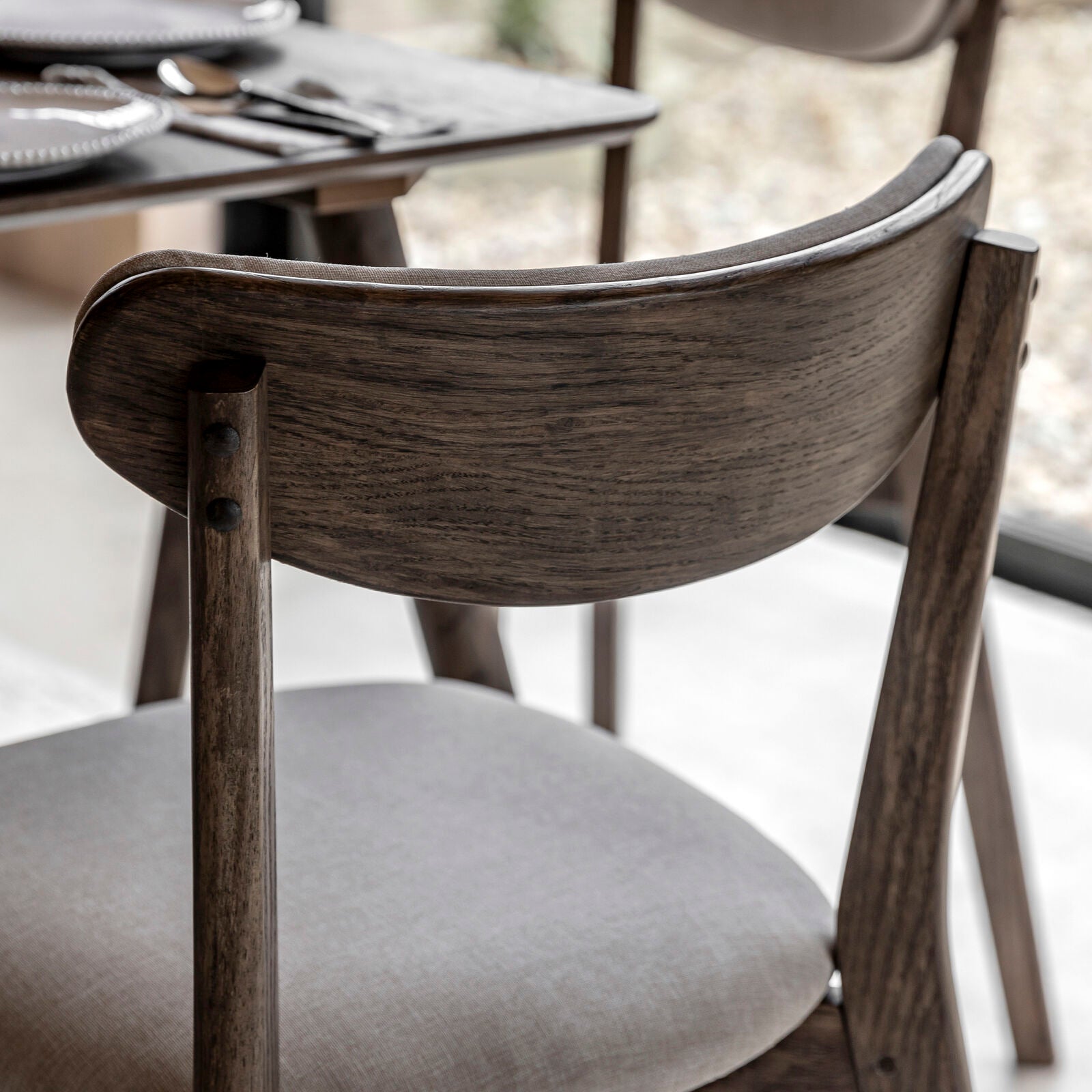 Hatfield set of 2 upholstered dining chairs wiith smoked oak frame | malletandplane.com