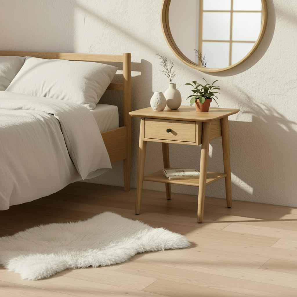 HATFIELD Oak Bedside Table — 1 Drawer | malletandplane.com