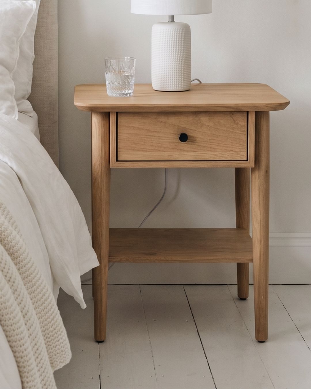 HATFIELD Oak Bedside Table — 1 Drawer and shelf 