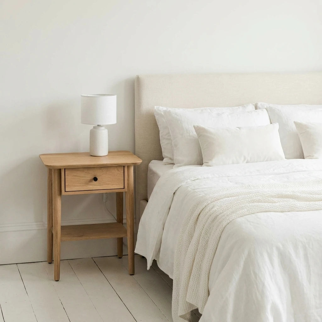 HATFIELD Oak Bedside Table — 1 Drawer and shelf 