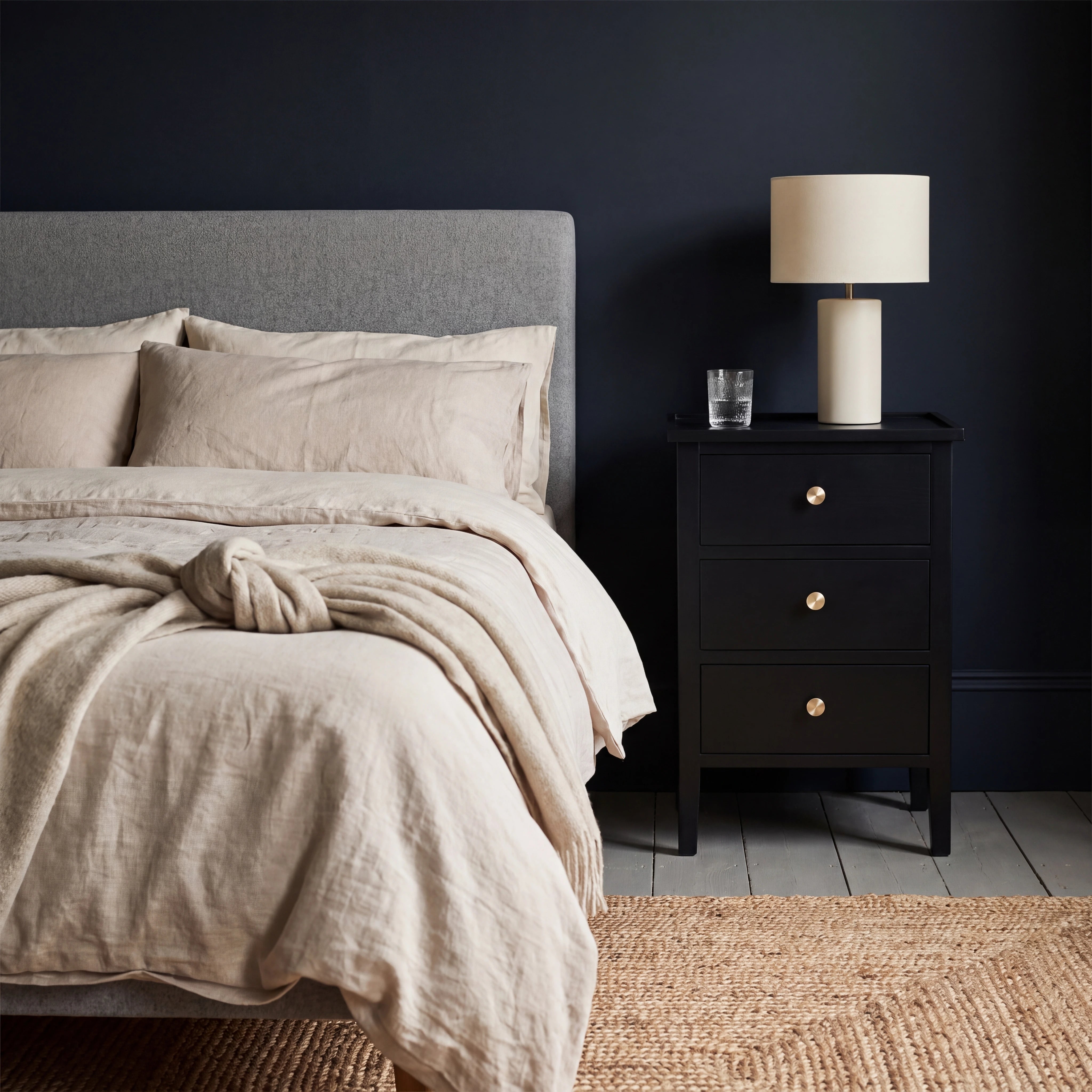 Hoxton Tall Black 3 Drawer Bedside Table 66cm