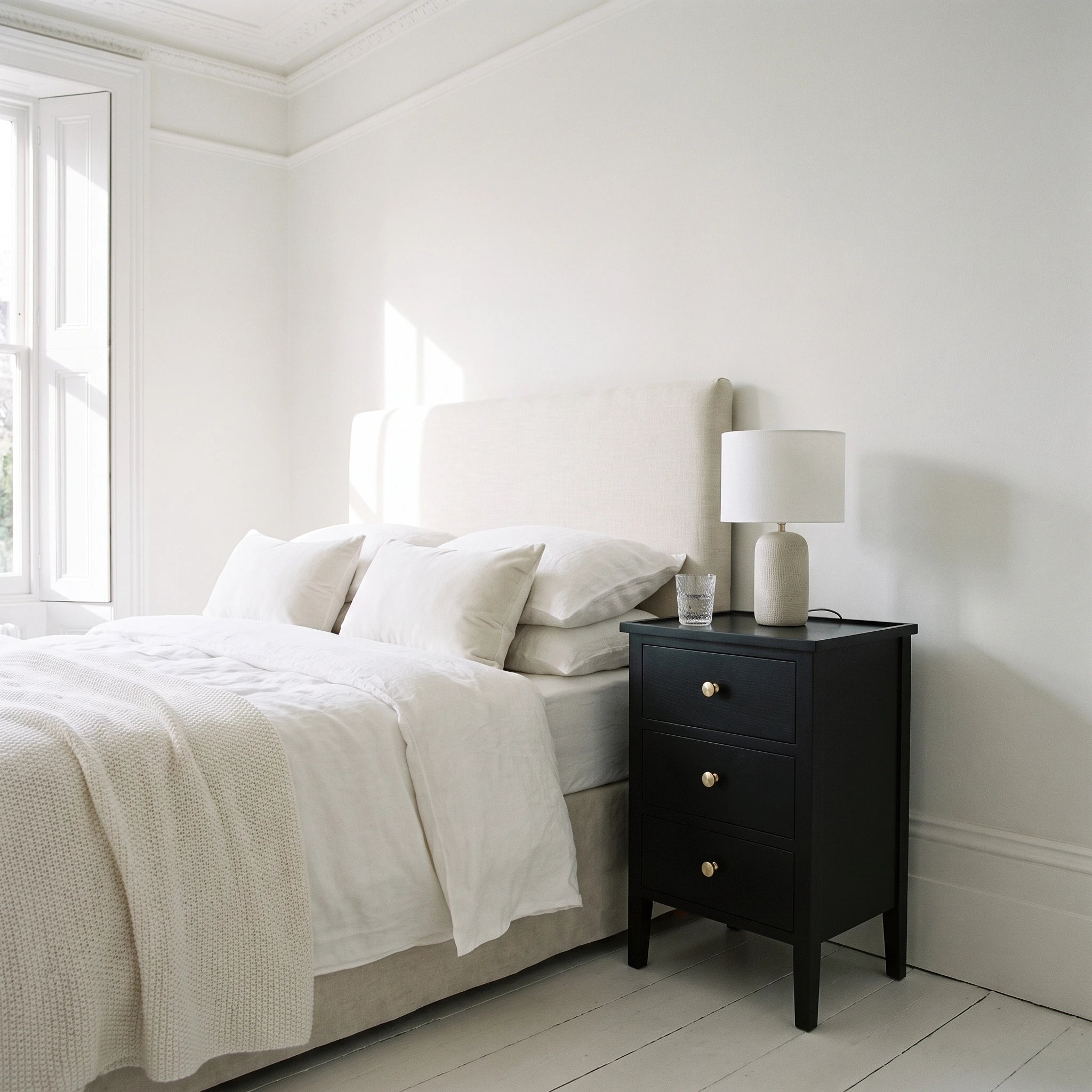 Hoxton Tall Black 3 Drawer Bedside Table 66cm