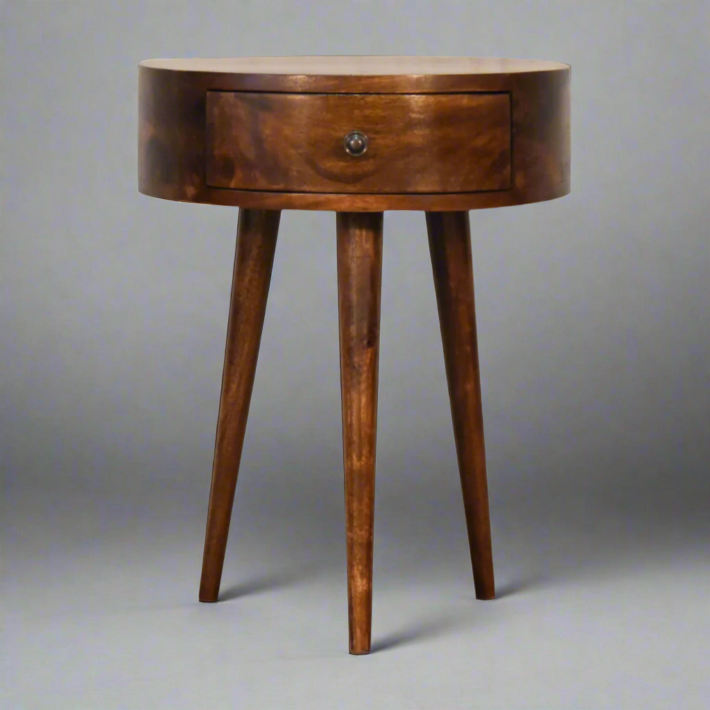 Century Crescent Bedside Table in Deep Chestnut with 1 x Drawer | malletandplane.com