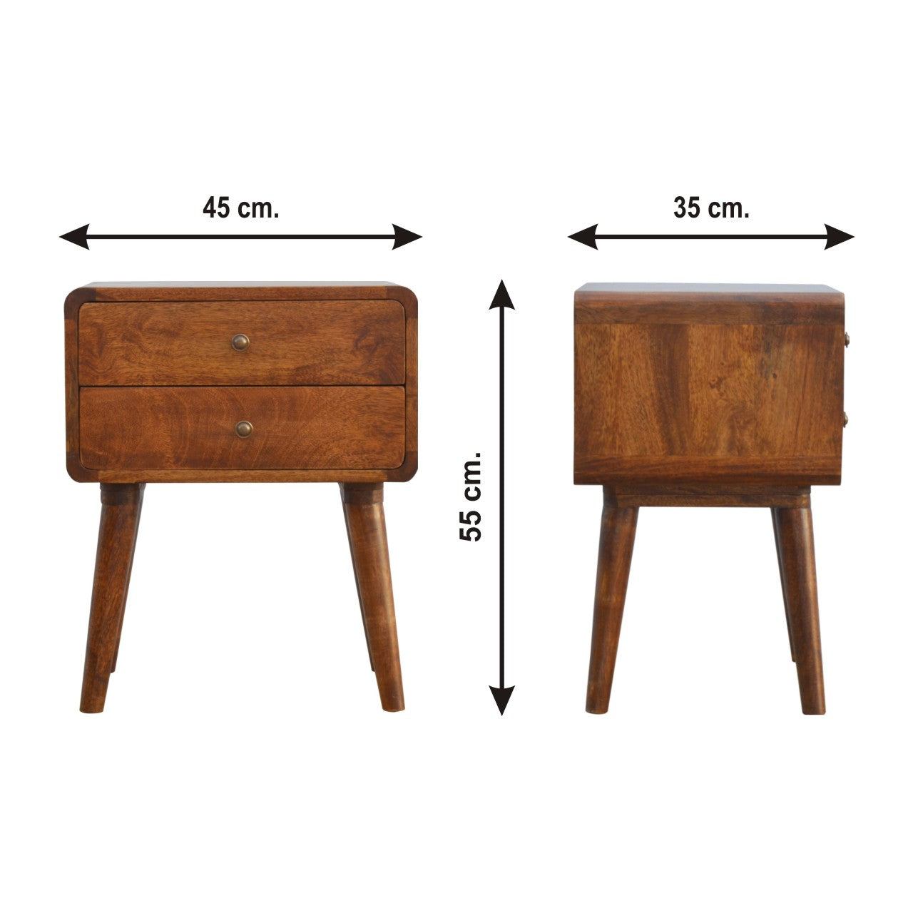 Century 2 Drawer Solid Wood Standard Bedside Table in Deep Chestnut Finish  | malletandplane.com