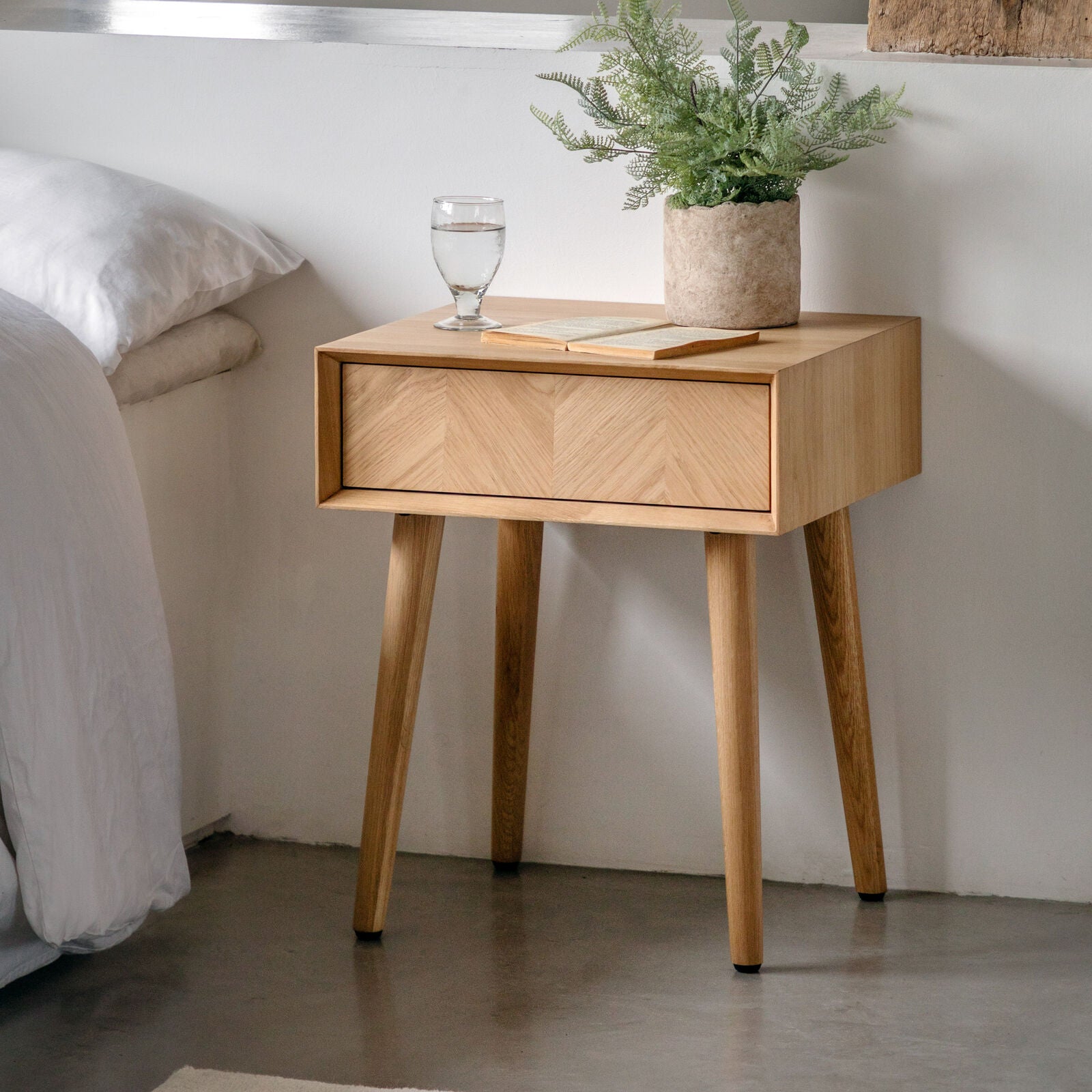 Jakob 1 drawer bedside table in light oak | malletandplane.com