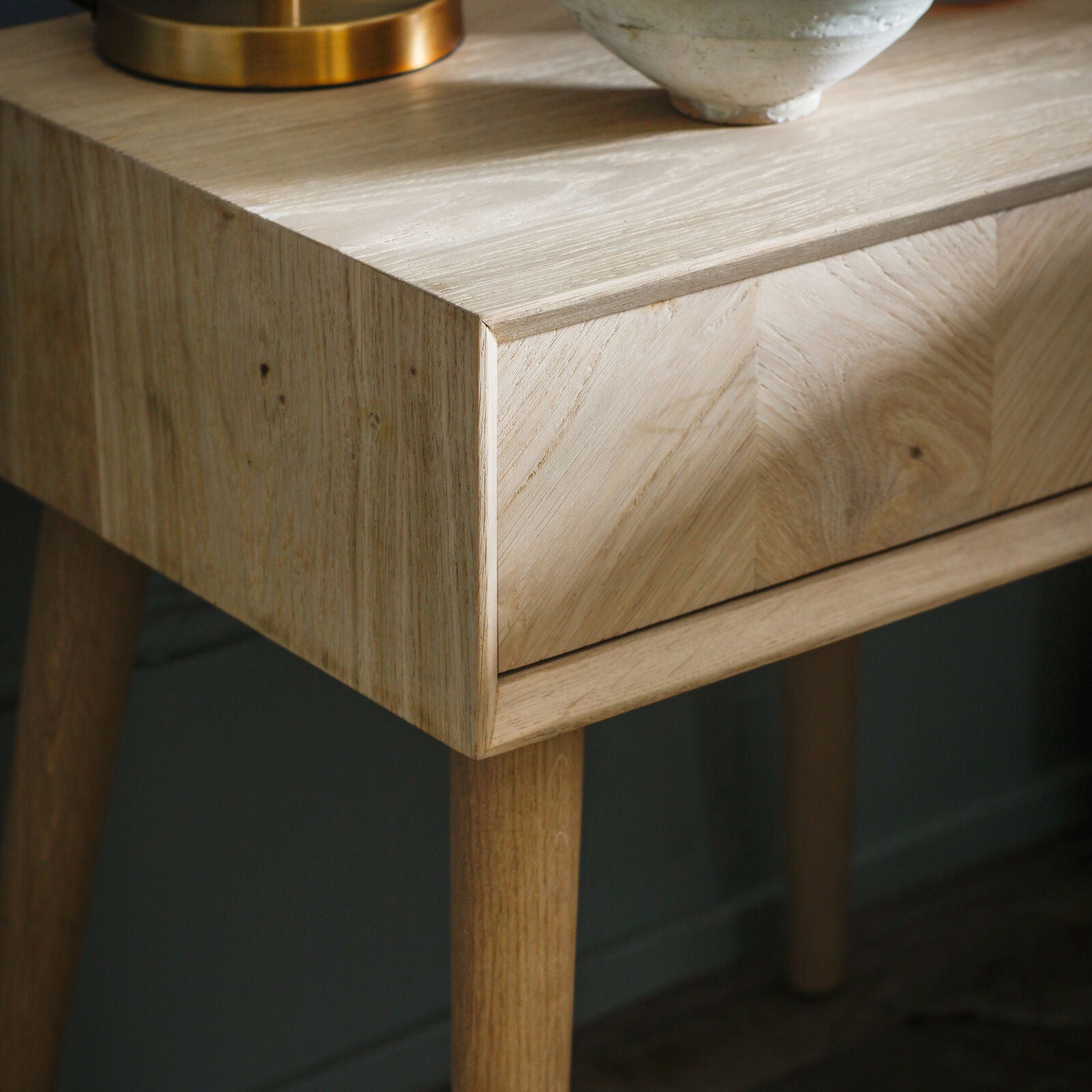 Jakob 1 drawer bedside table in light oak | malletandplane.com