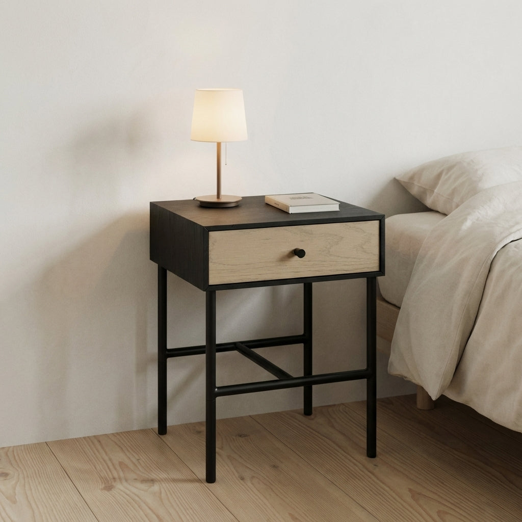 Kenton black oak 1 drawer bedside table