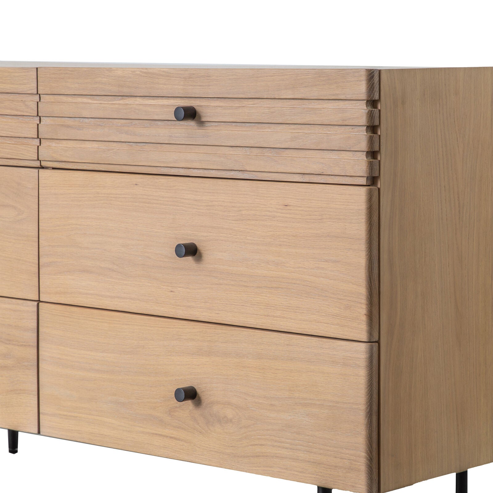 KORI natural oak chest of 6 Drawers with black metal legs and handles | malletandplane.com