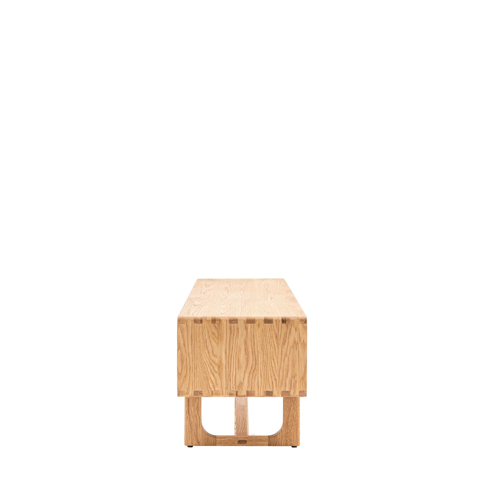 Kantu oak media unit with sliding doors and shaped underframe in natural finish | malletandplane.com