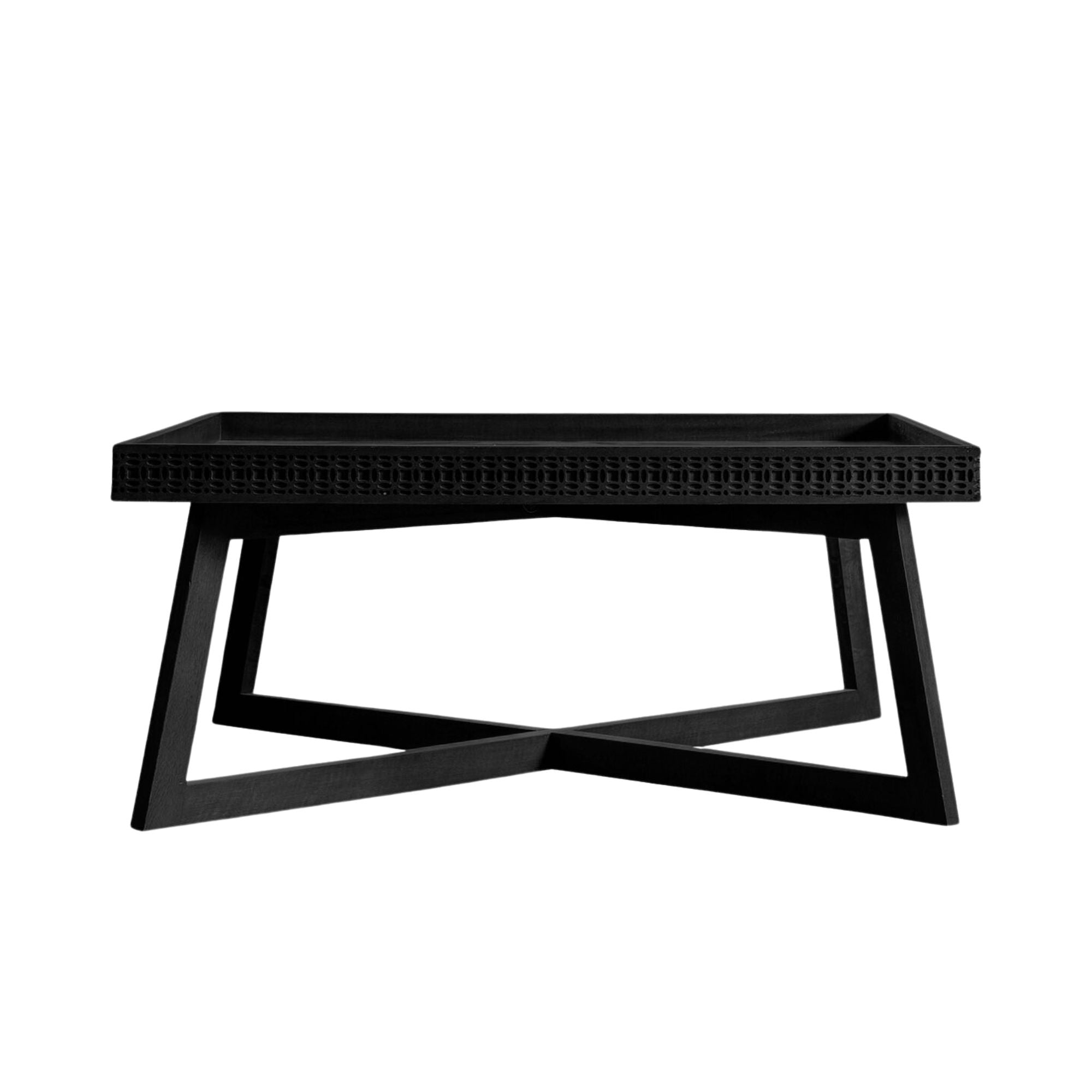 Laylah Charcoal black coffee table with inlaid pattern | malletandplane.com