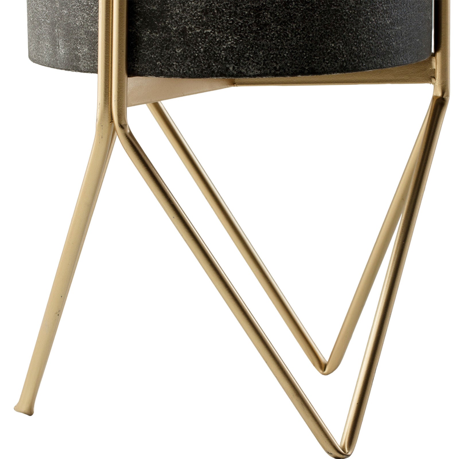 LUCA Large Metal Planter – Grey & Gold with Geometric Stand | malletandplane.com