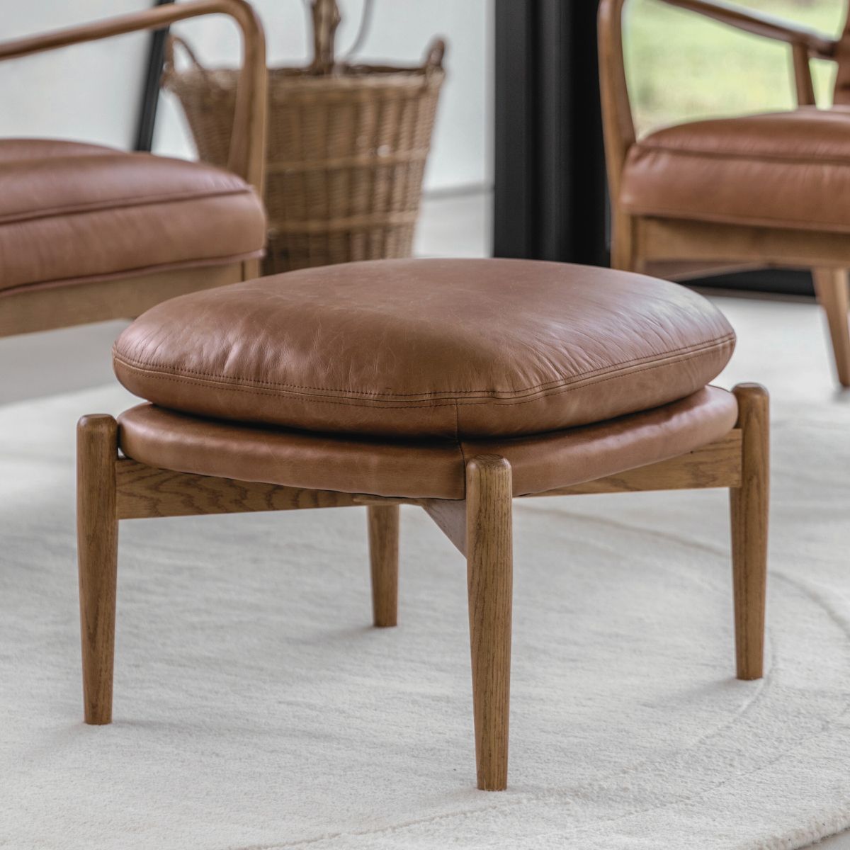 MARCUS Vintage Brown Leather Footstool | malletandplane.com