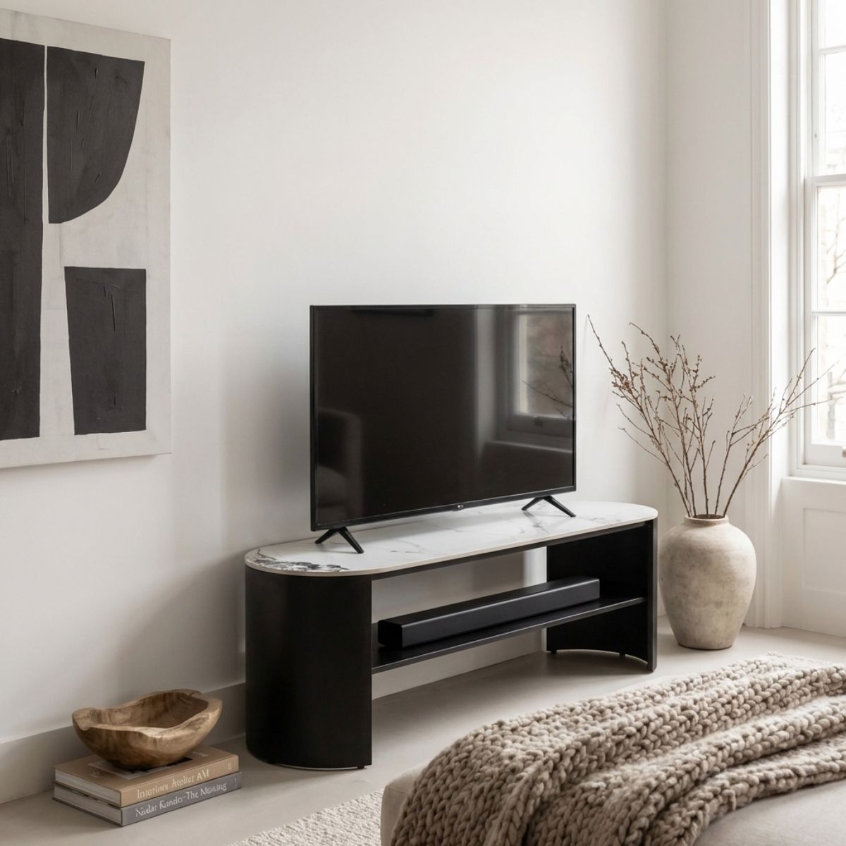 Marzio 140cm TV Unit – Sintered Stone Top – Black Media Stand