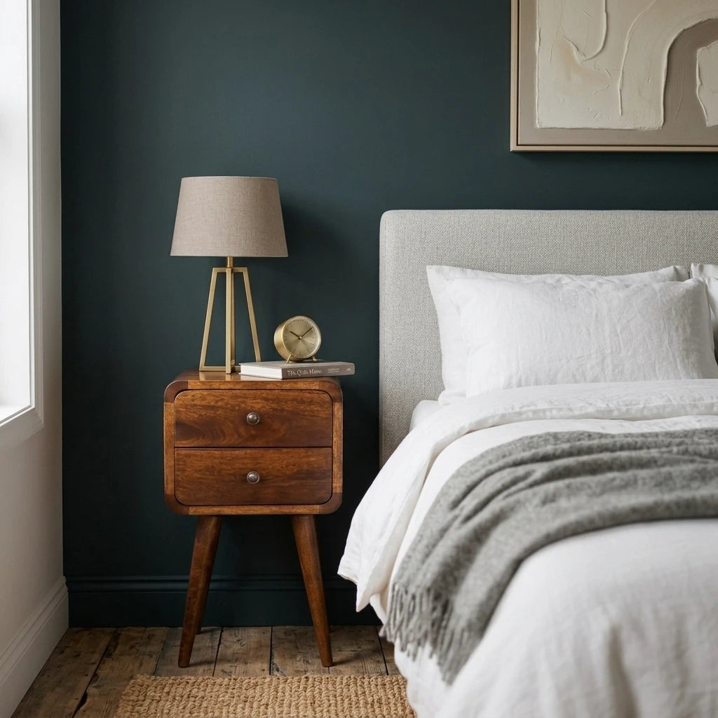 Century Handmade Solid Wood 2 drawer chestnut mini bedside table