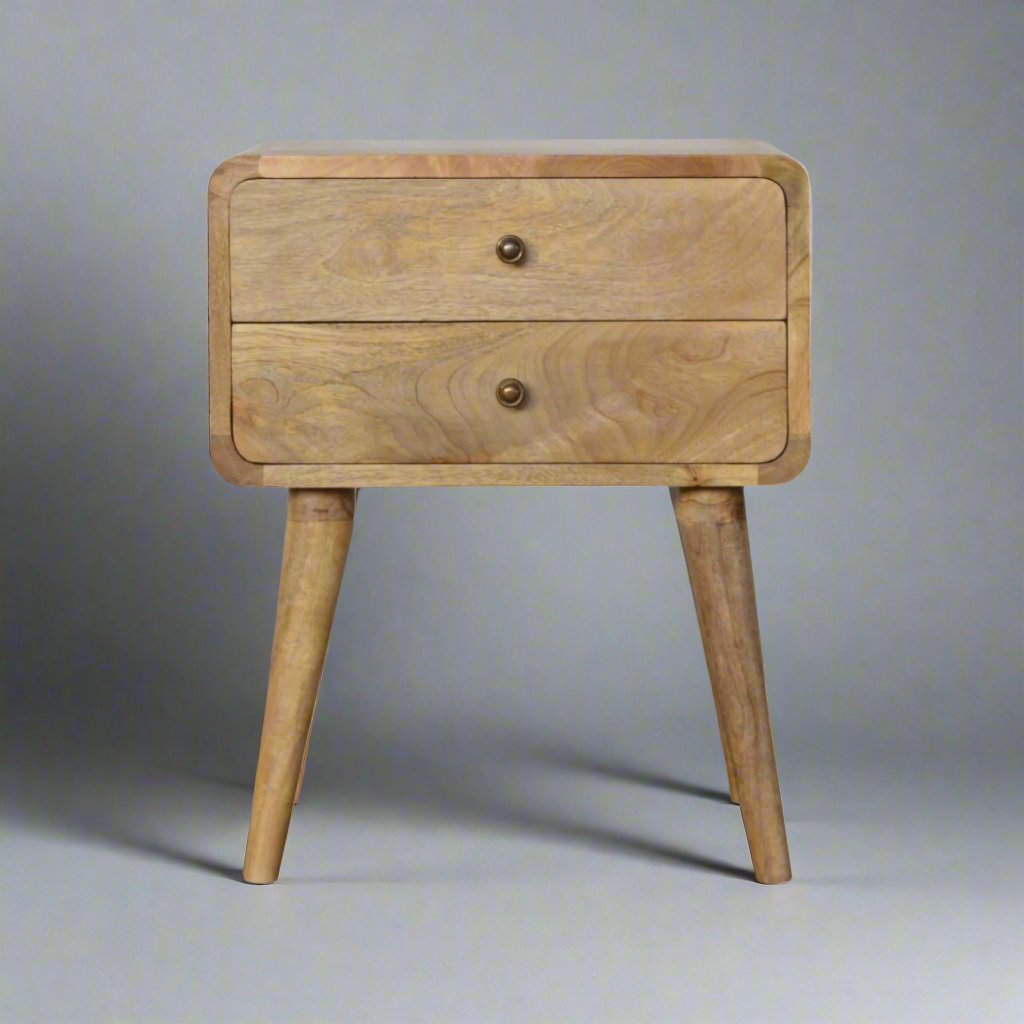 Modal solid wood bedside table with 2 drawers in a natural oak-ish finish | malletandplane.com