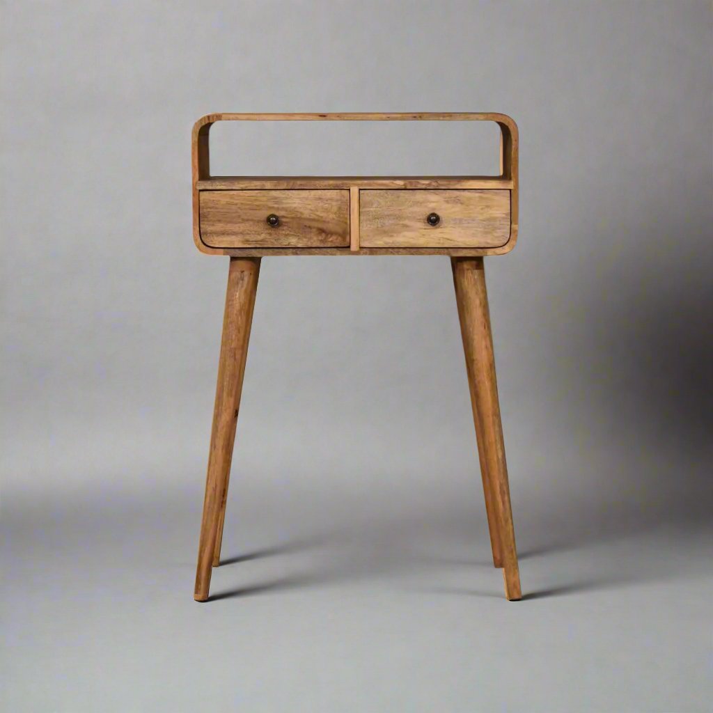 Modal Handmade Solid Wood 2 Drawer Small Console Table in Oak-ish finish | malletandplane.com