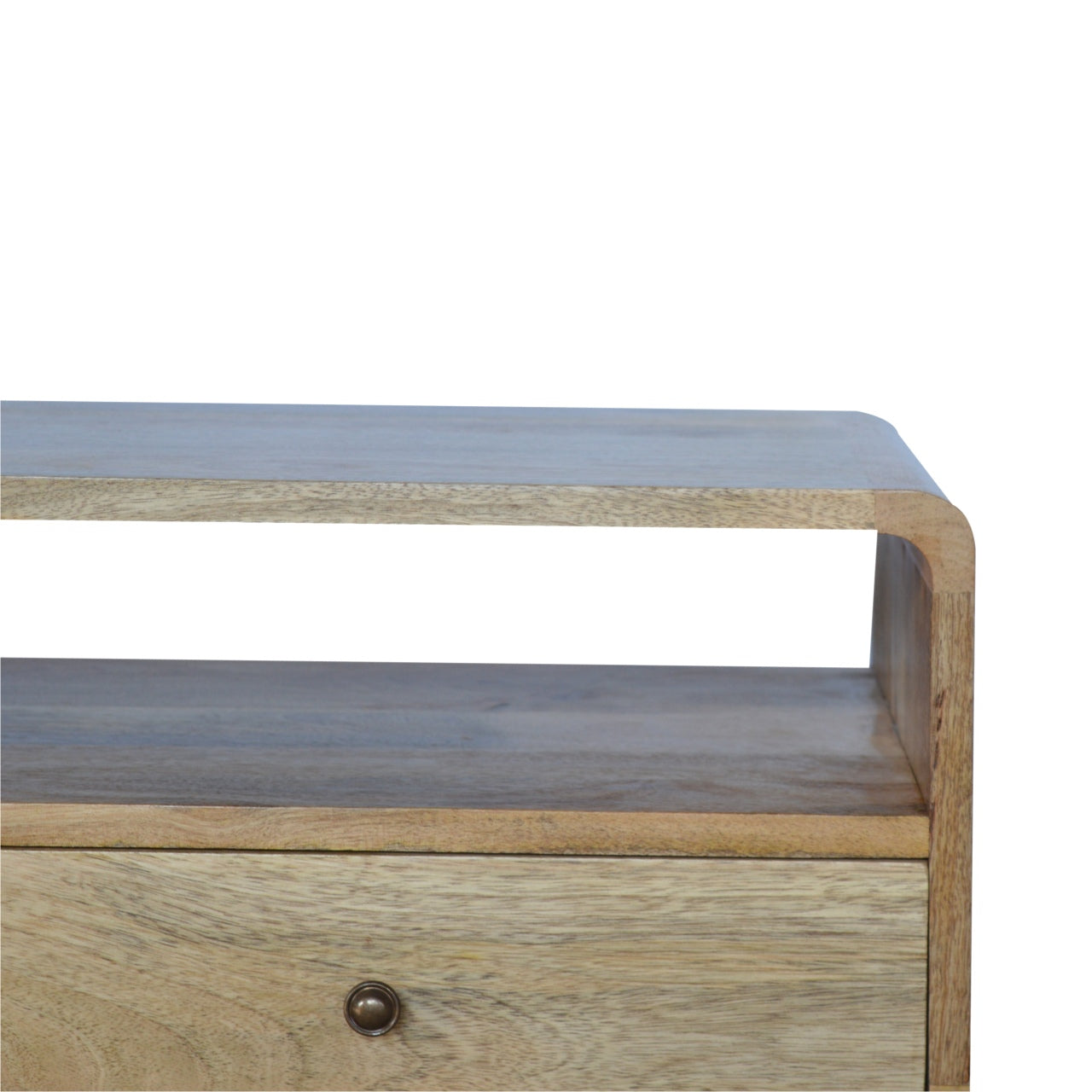 Modal Handmade Solid Wood TV Stand with 2 Drawers and an Open Slot in Natural Oak-ish finish | malletandplane.com