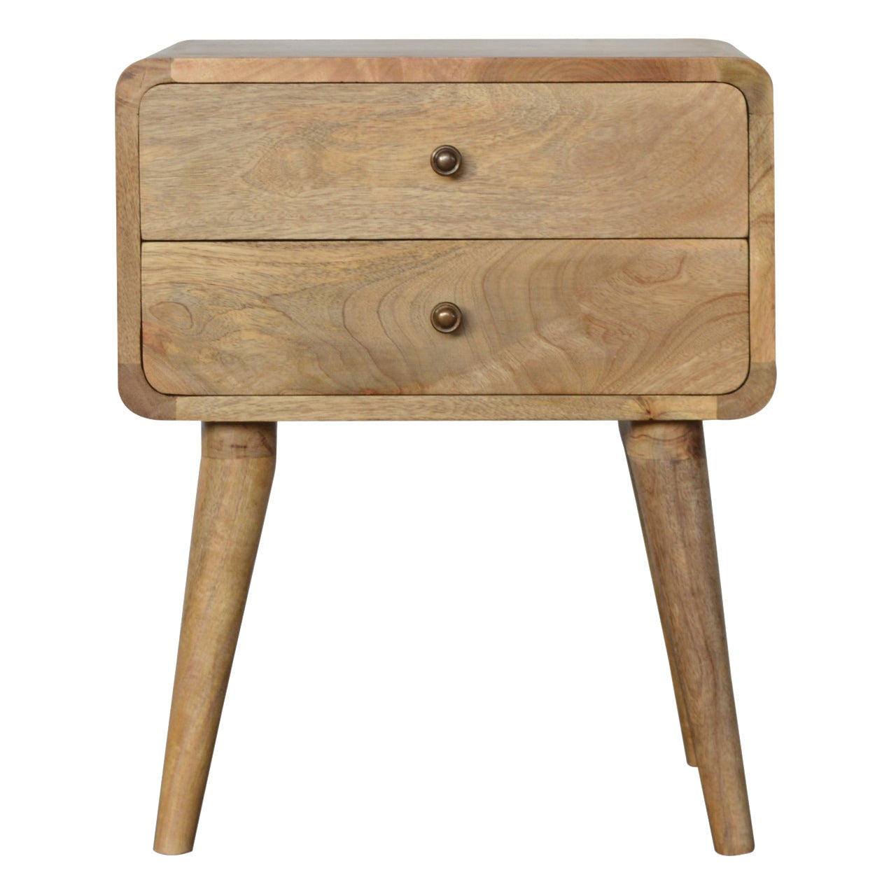 Modal Solid Wood 45cm wide 2 drawer bedside table in Natural Mango Finish