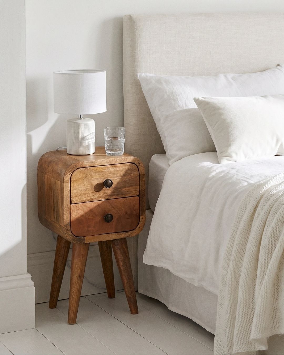 Modal Petite 20cm Natural Mango Bedside Table – 2 Drawer