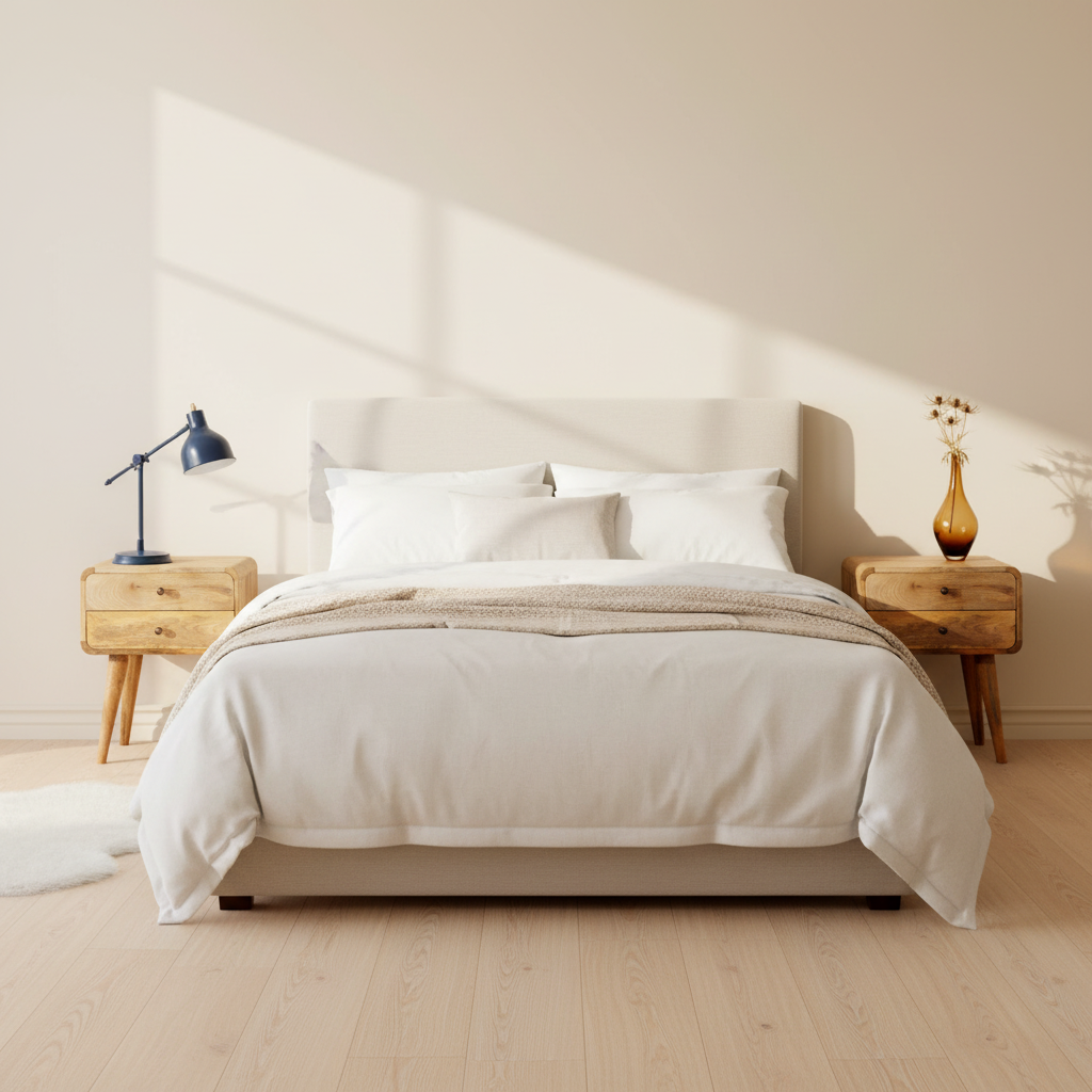 Modal solid wood bedside table with 2 drawers in a natural oak-ish finish | malletandplane.com