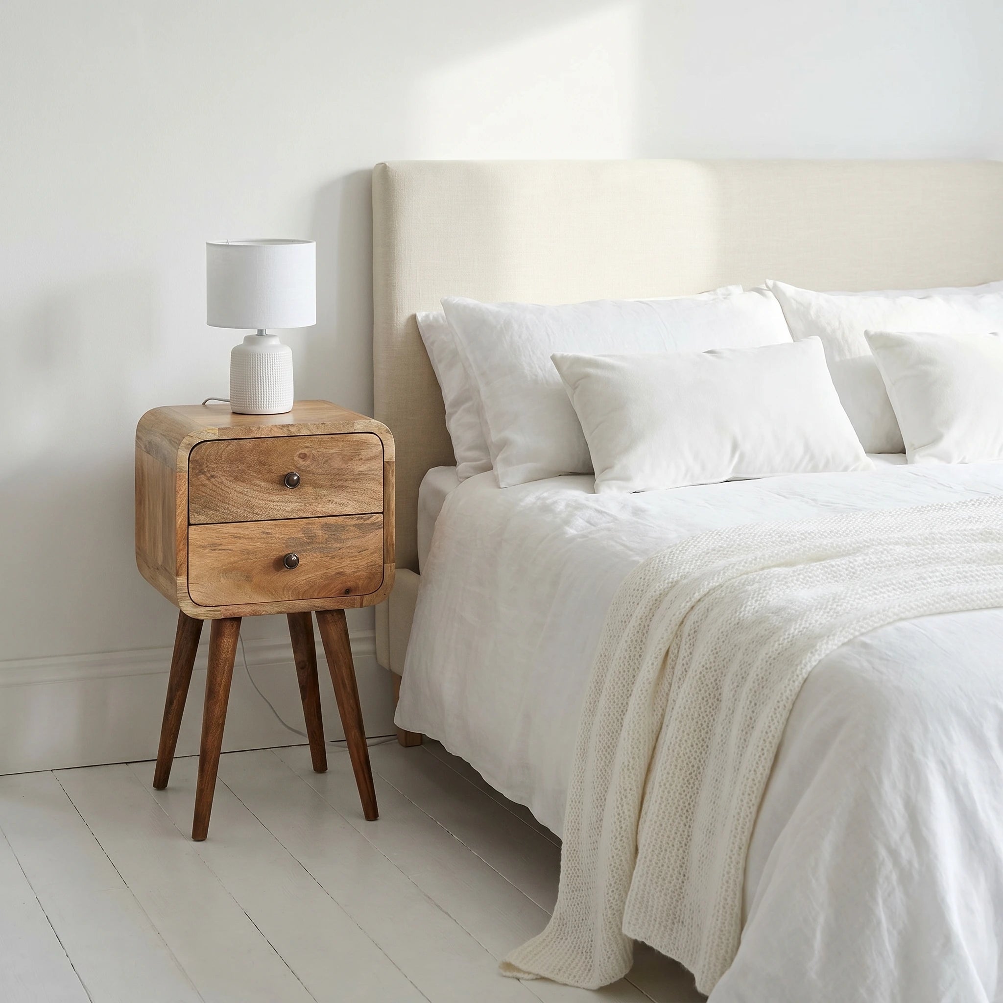 Modal handmade natural mango 2 drawer narrow bedside table