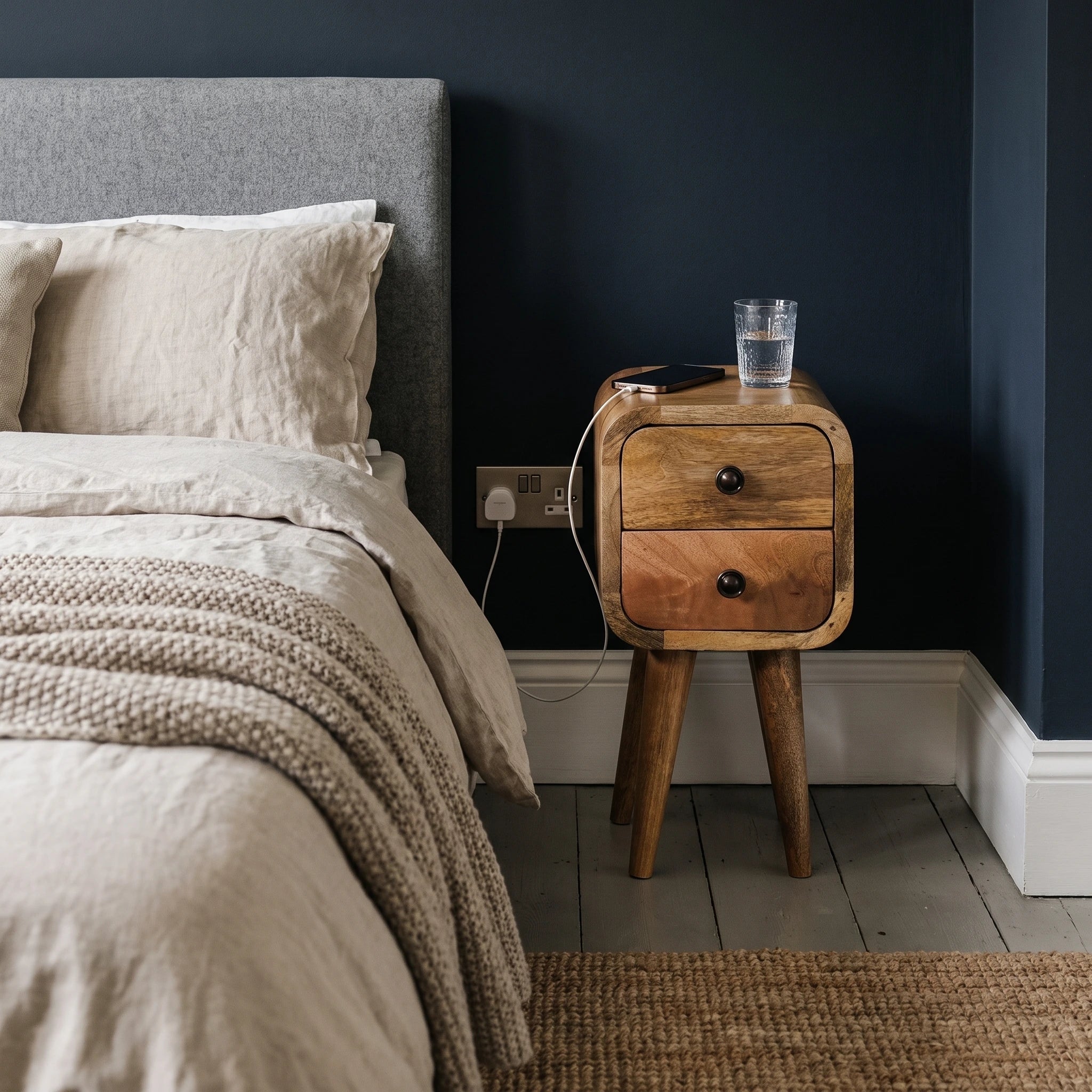 Modal Petite 20cm Natural Mango Bedside Table – 2 Drawer