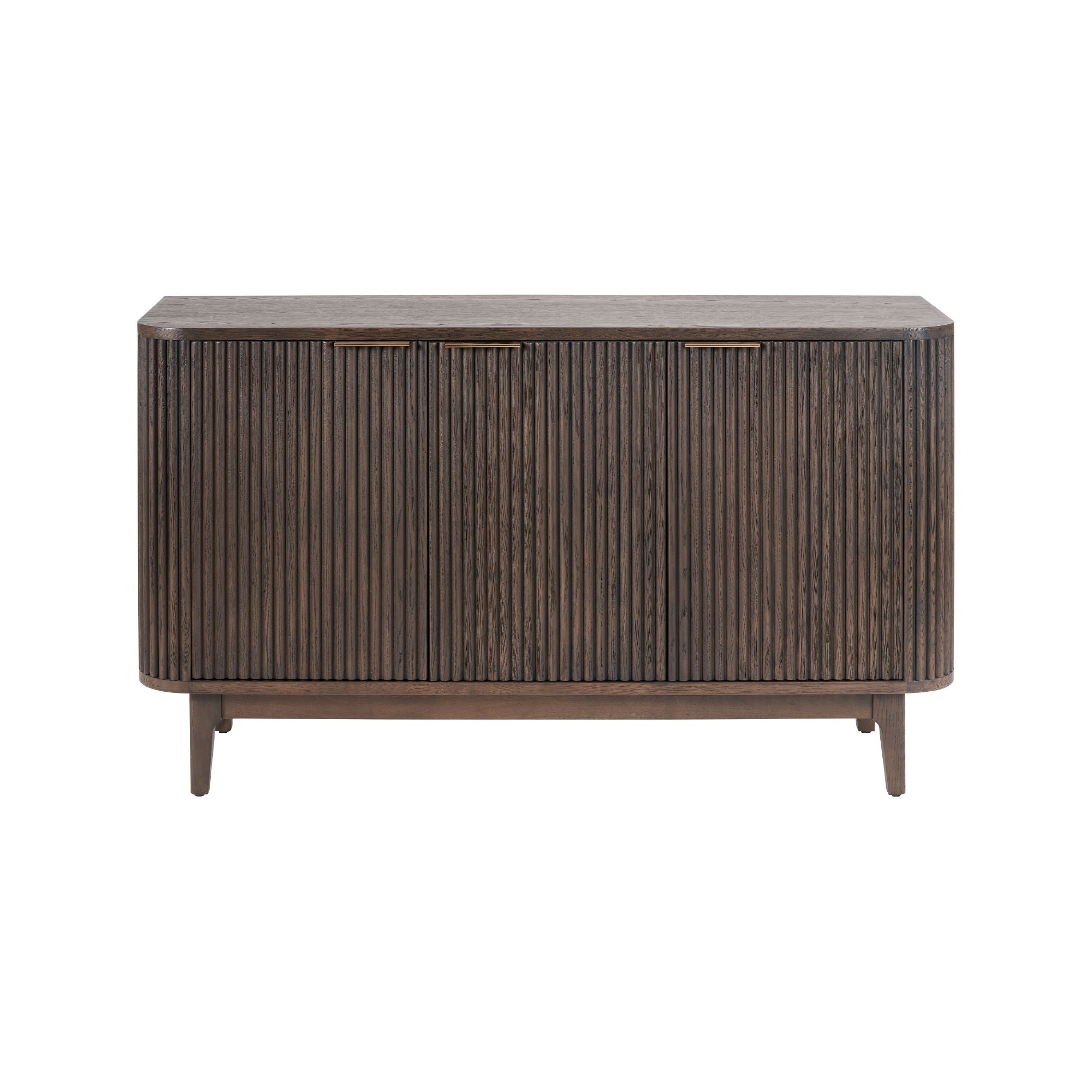 NORR Ribbed oak and pine wood 3 door sideboard in walnut finish | malletandplane.com