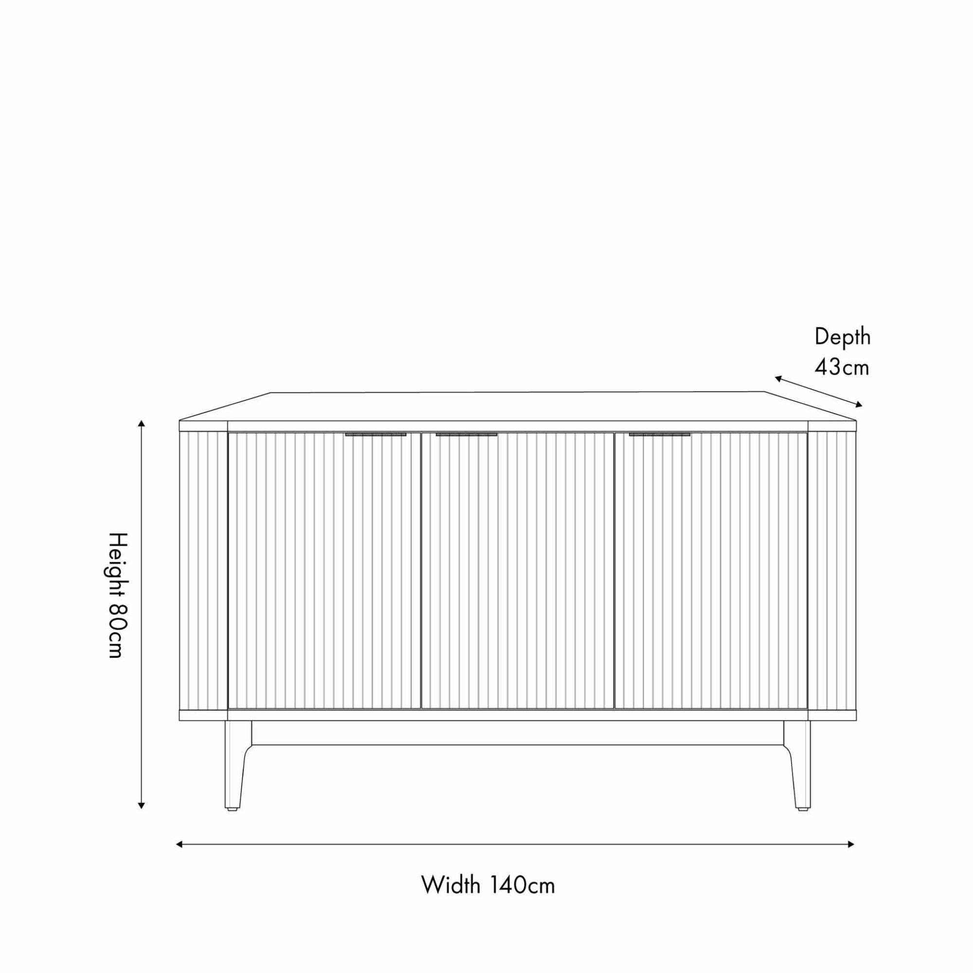 NORR Ribbed oak and pine wood 3 door sideboard in walnut finish | malletandplane.com